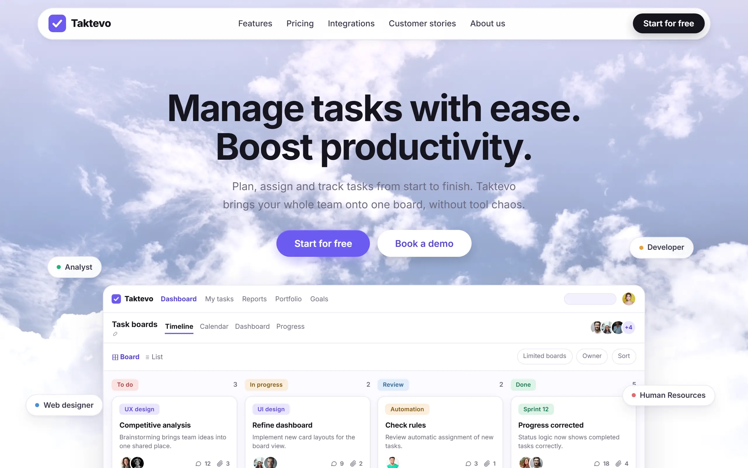 Home page of the Taktevo AI Website Template