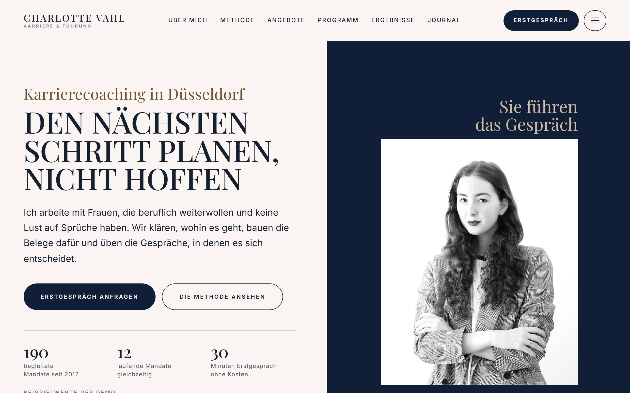 Startseite des Templates Klarstand für eine Coaching & Beratung