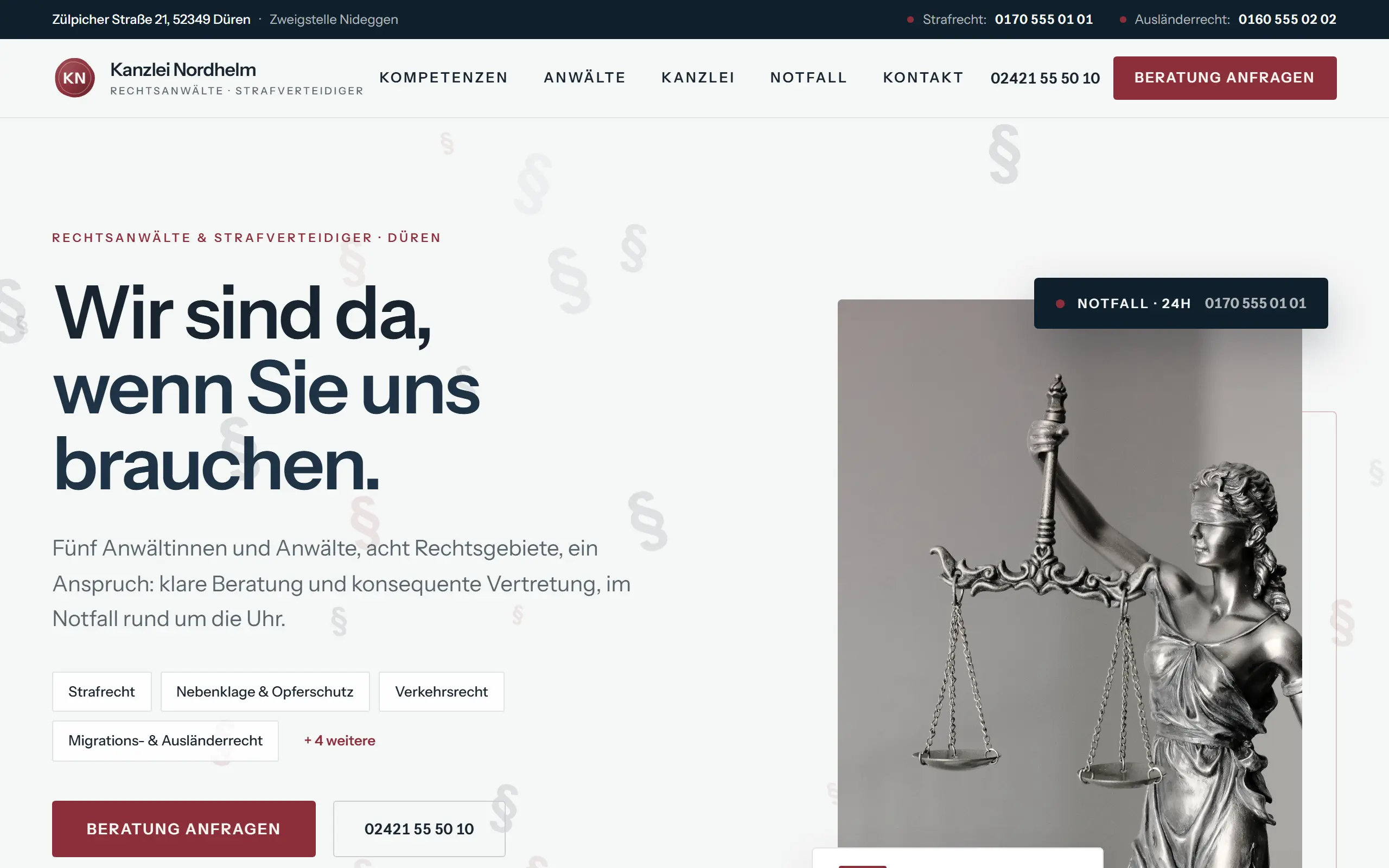 Startseite des Templates Nordhelm für eine Rechtsanwaltskanzlei