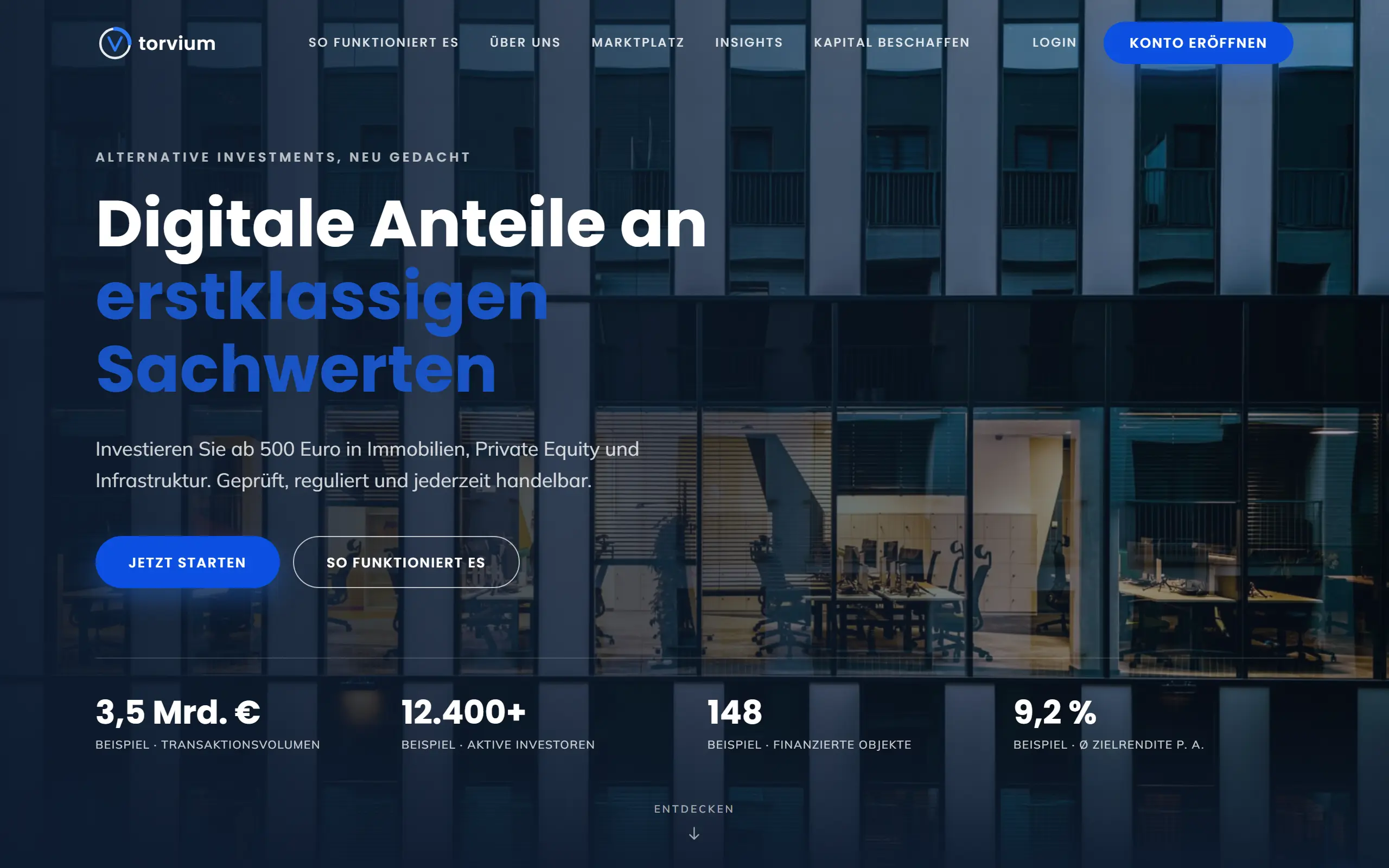 Startseite des Templates Torvium für eine Vermögensverwaltung