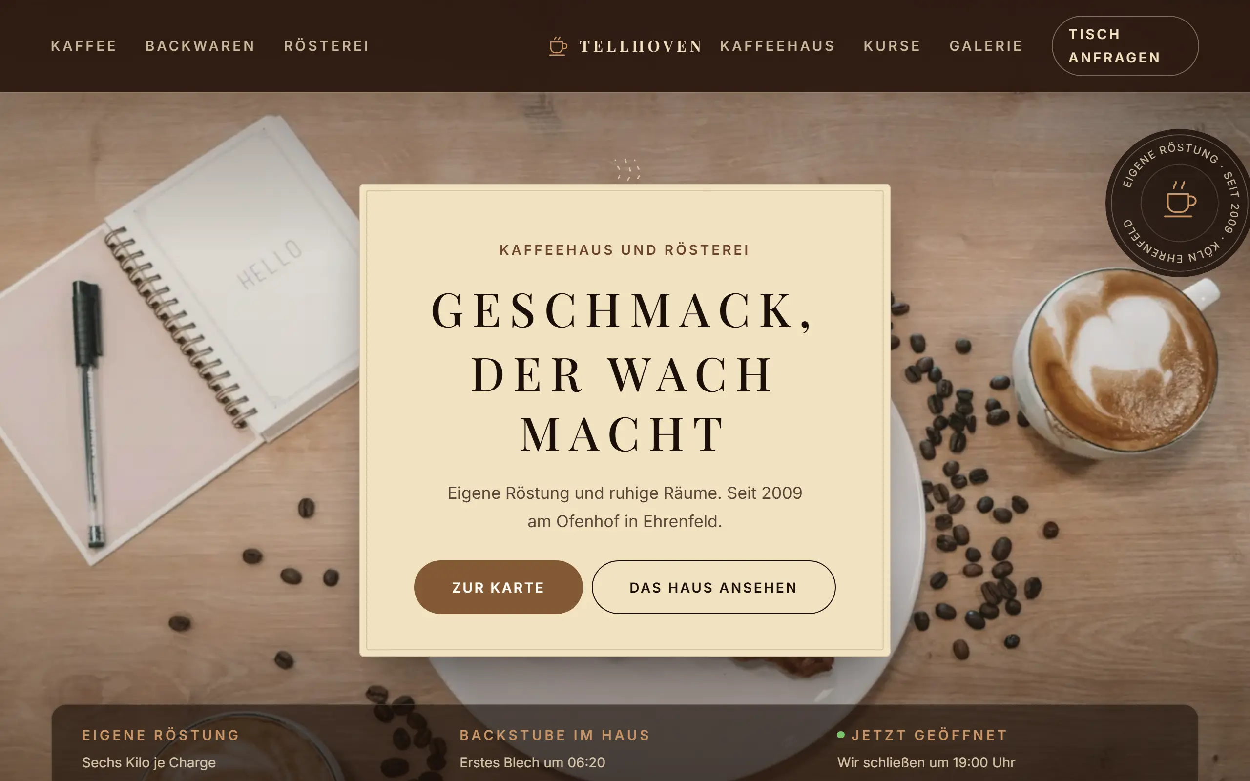 Startseite des Templates Tellhoven für eine Kaffeehaus & Rösterei