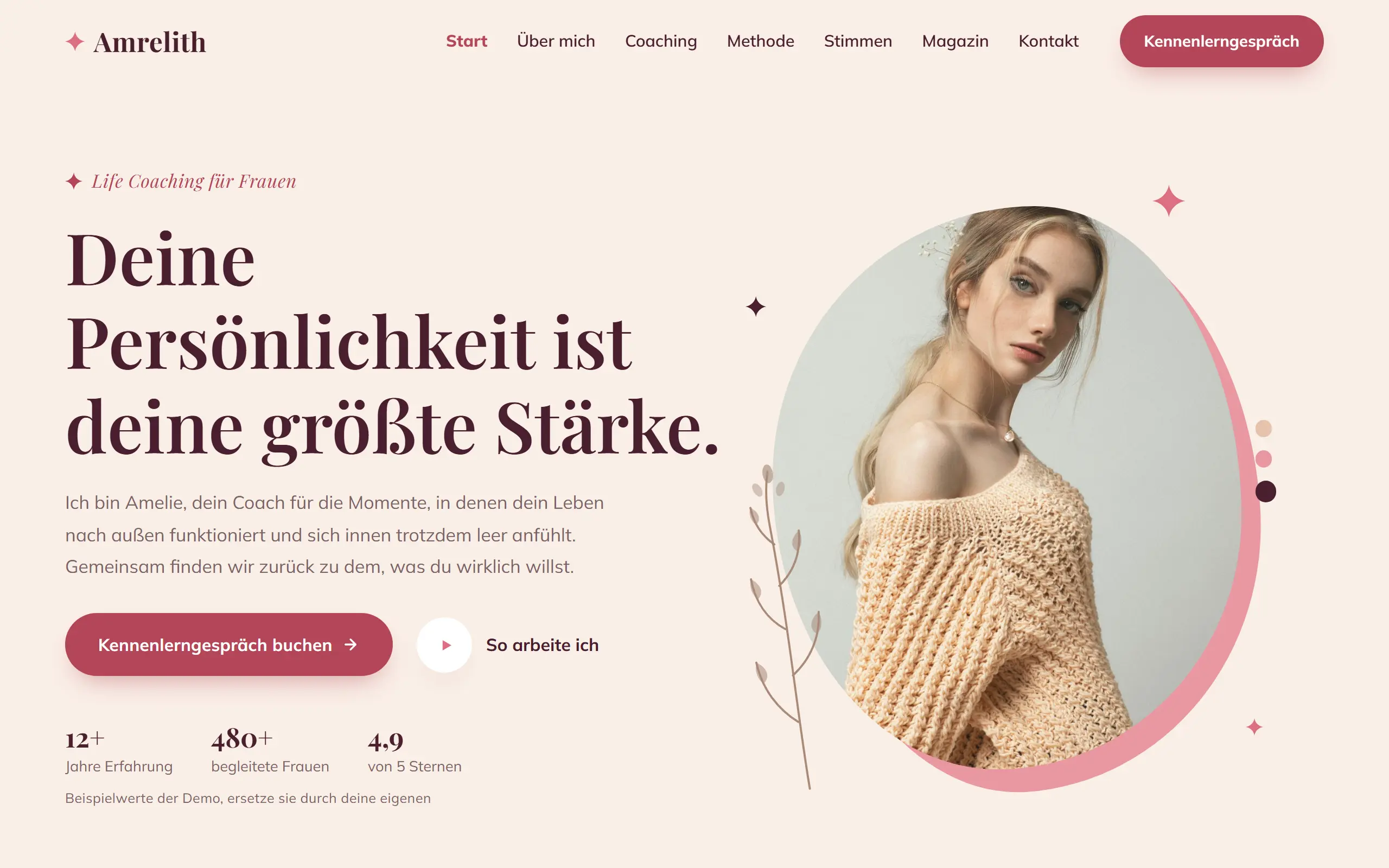 Startseite des Templates Amrelith für eine Coaching & Beratung
