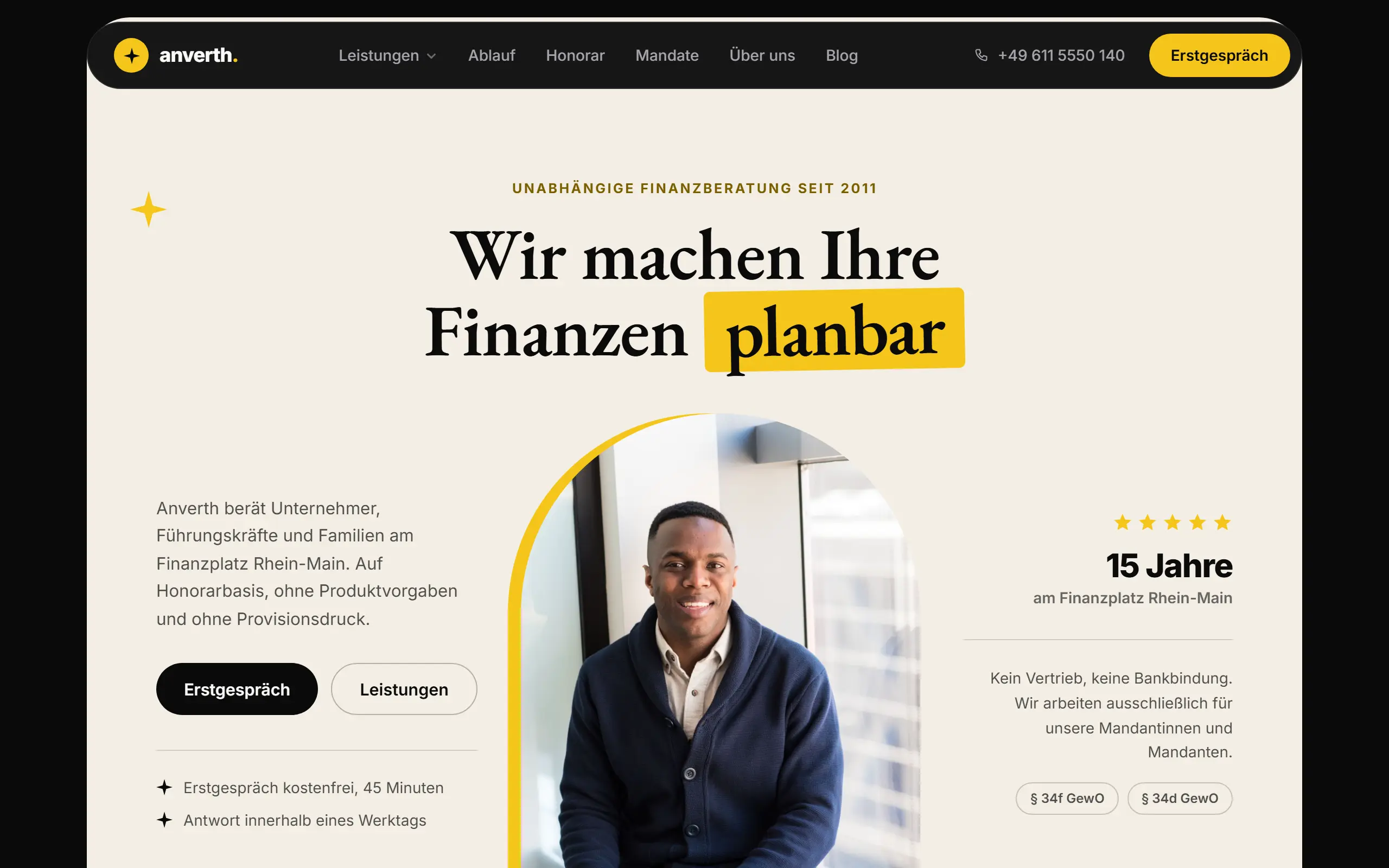 Startseite des Templates Anverth für eine Finanzberatung