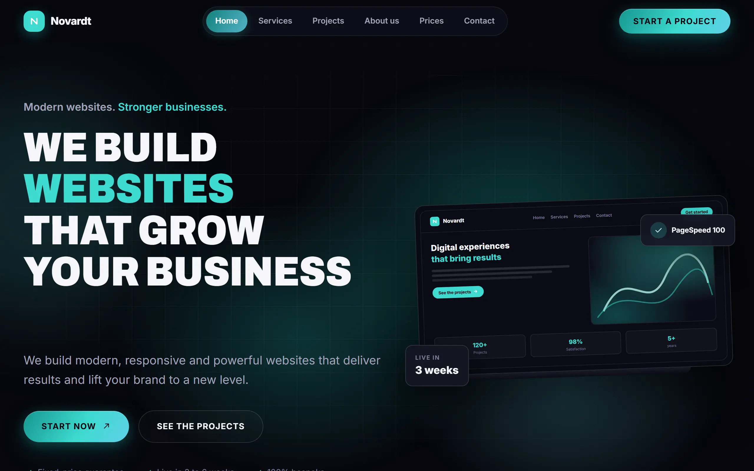 Home page of the Novardt AI Website Template