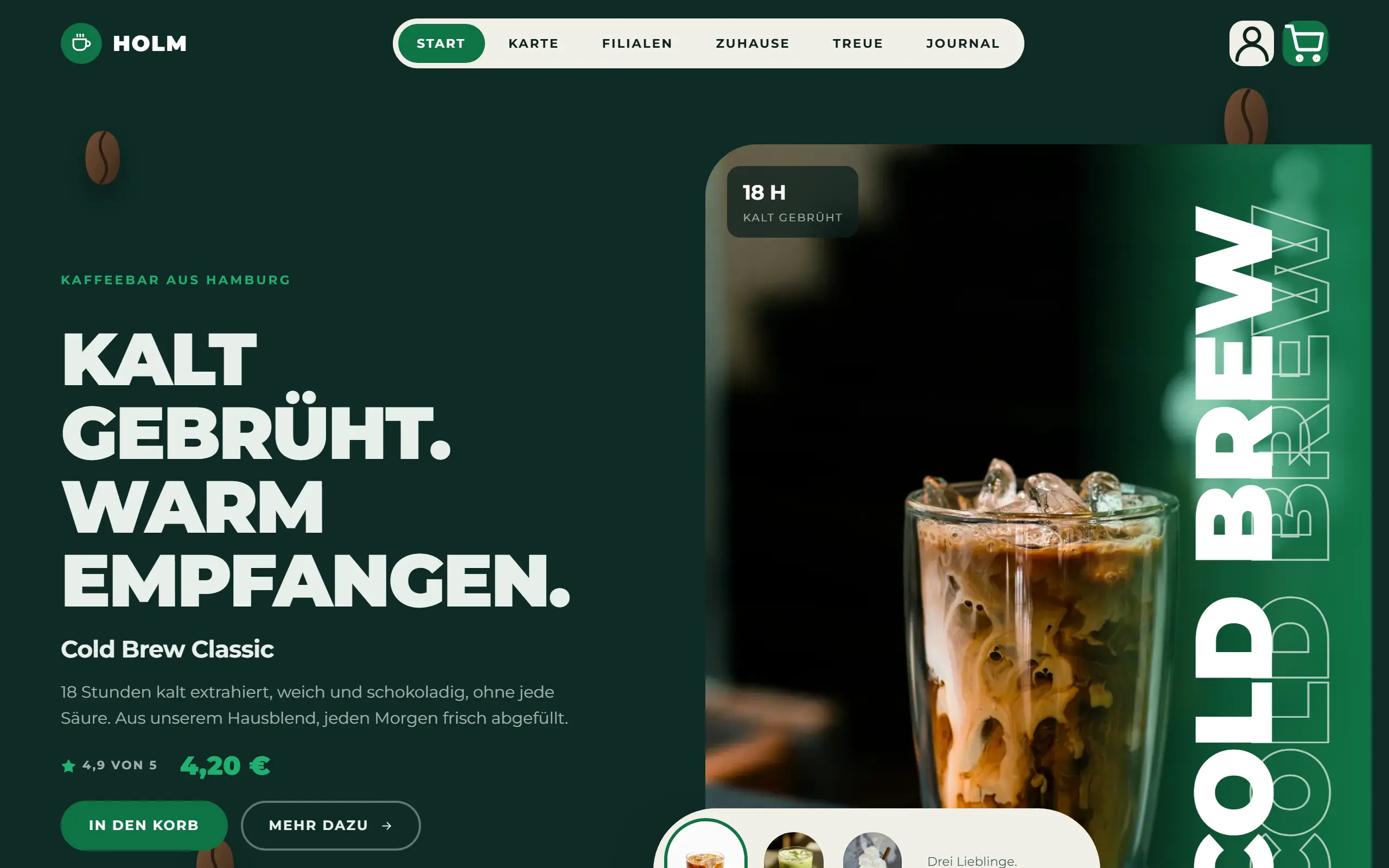 Startseite des Templates Holm für eine Kaffeebar & Rösterei