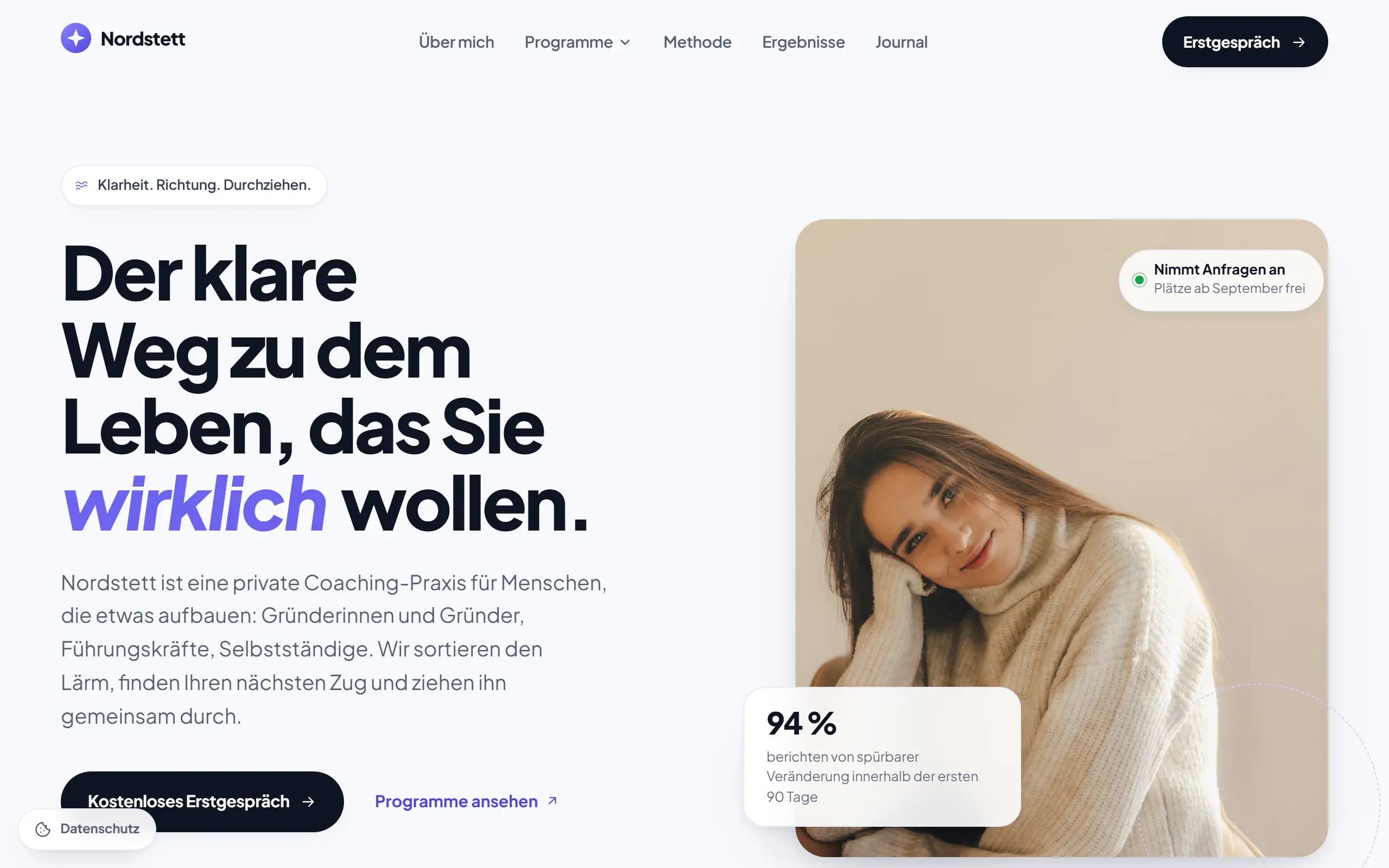 Startseite des Templates Nordstett für eine Coaching & Beratung