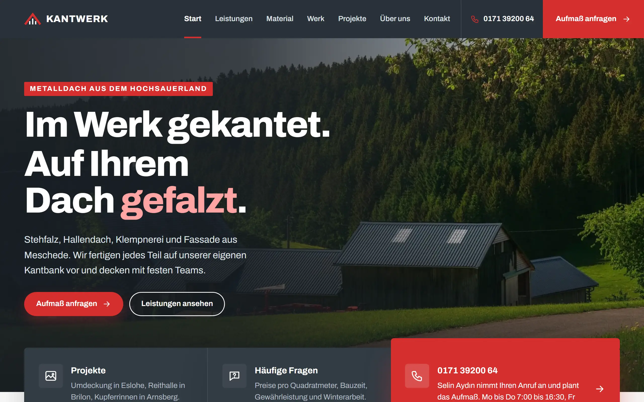 Startseite des Templates Kantwerk für Metalldach & Klempnerei
