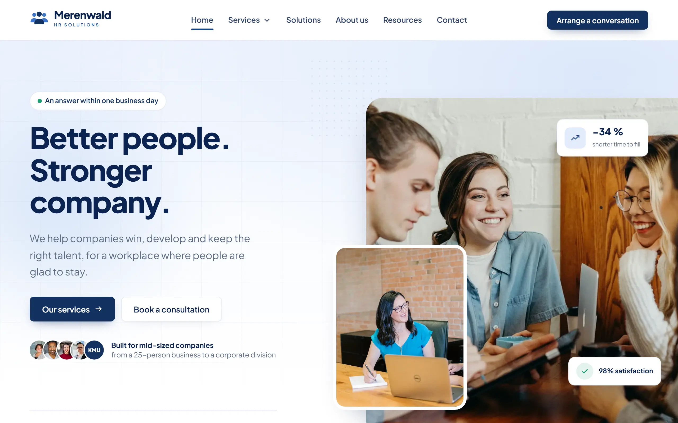 Home page of the Merenwald AI Website Template