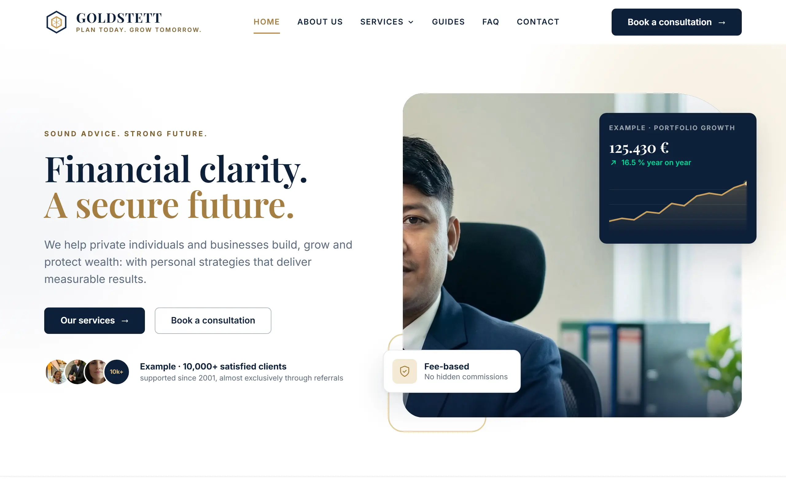 Home page of the Goldstett AI Website Template