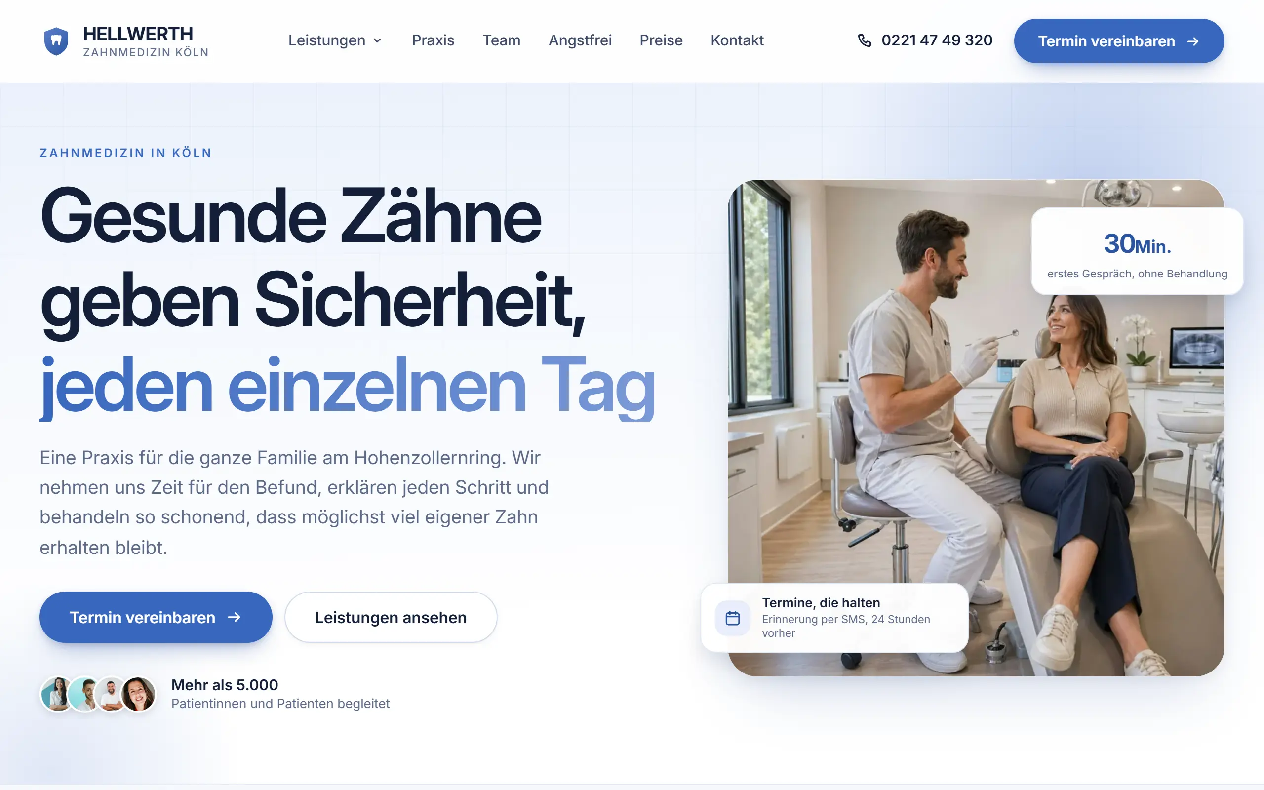 Startseite des Templates Hellwerth für eine Zahnarztpraxis & Gesundheit