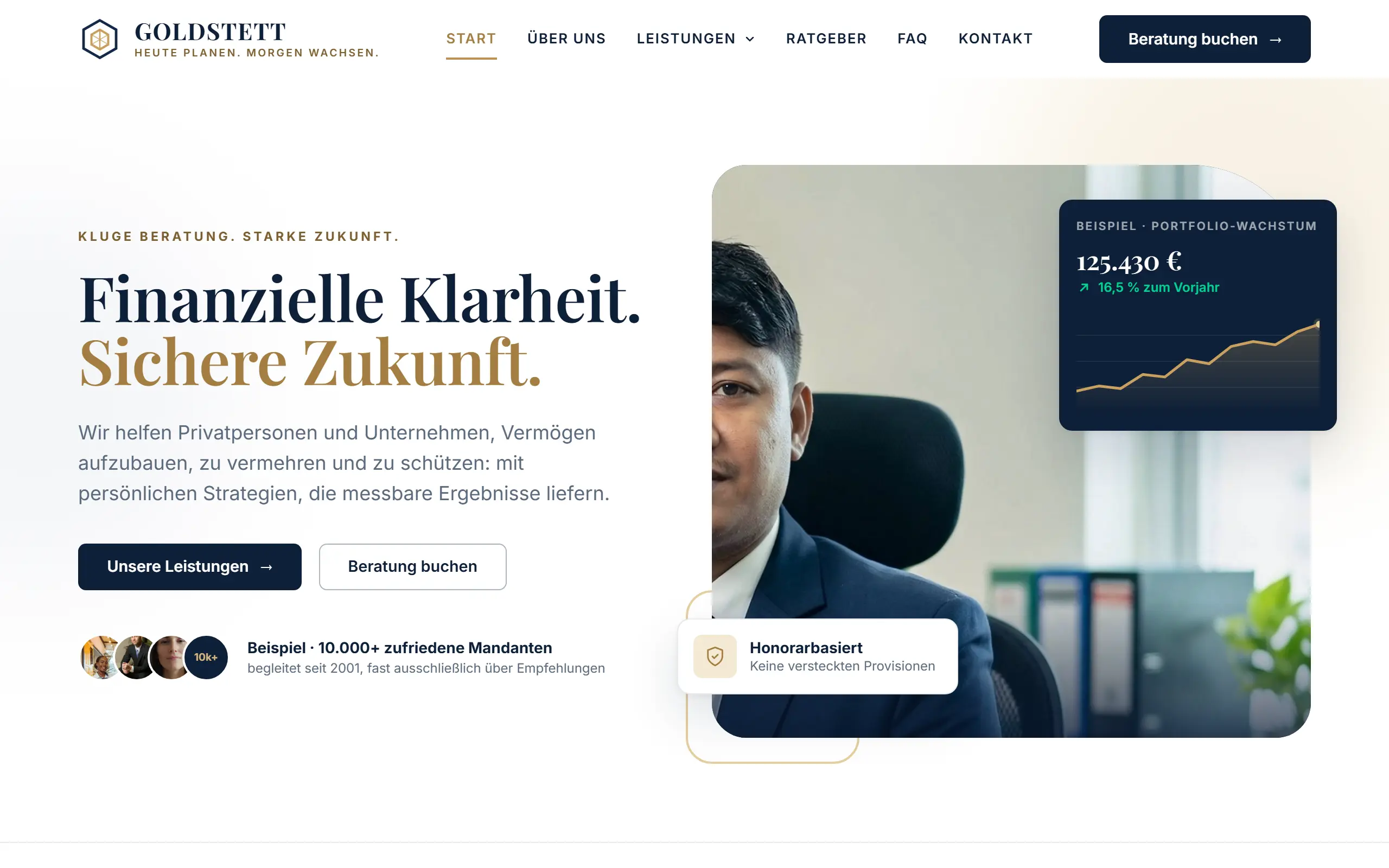 Startseite des Templates Goldstett für eine Vermögensverwaltung