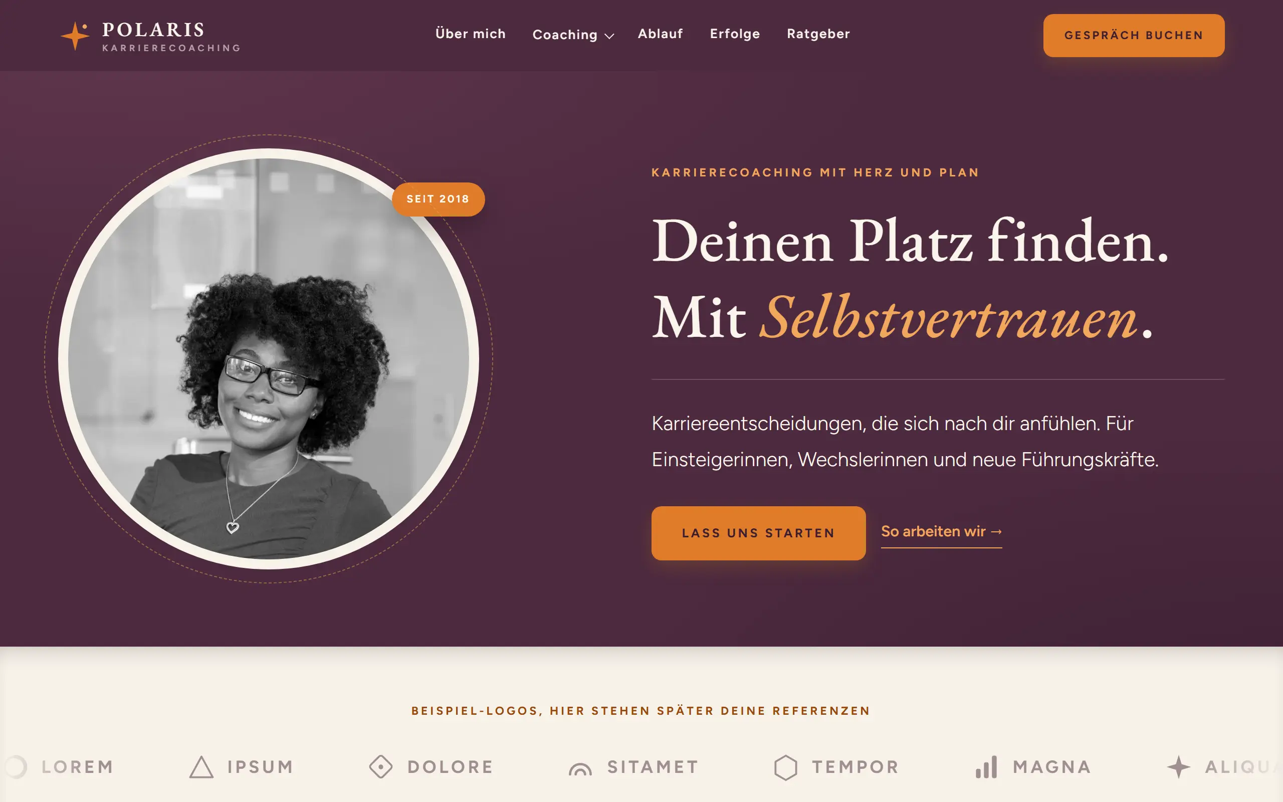 Startseite des Templates Polaris für eine Coaching & Beratung