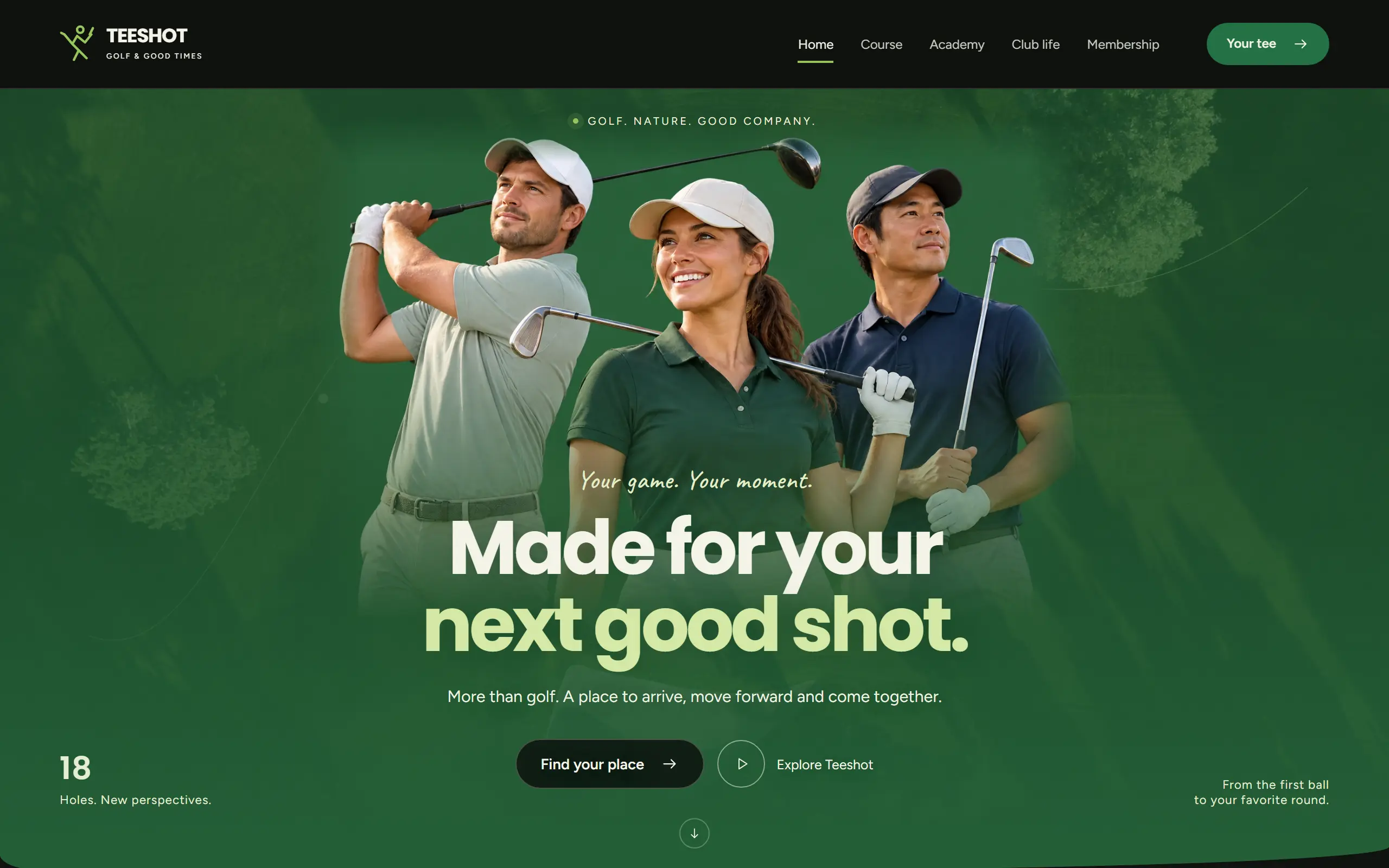 Home page of the Teeshot AI Website Template