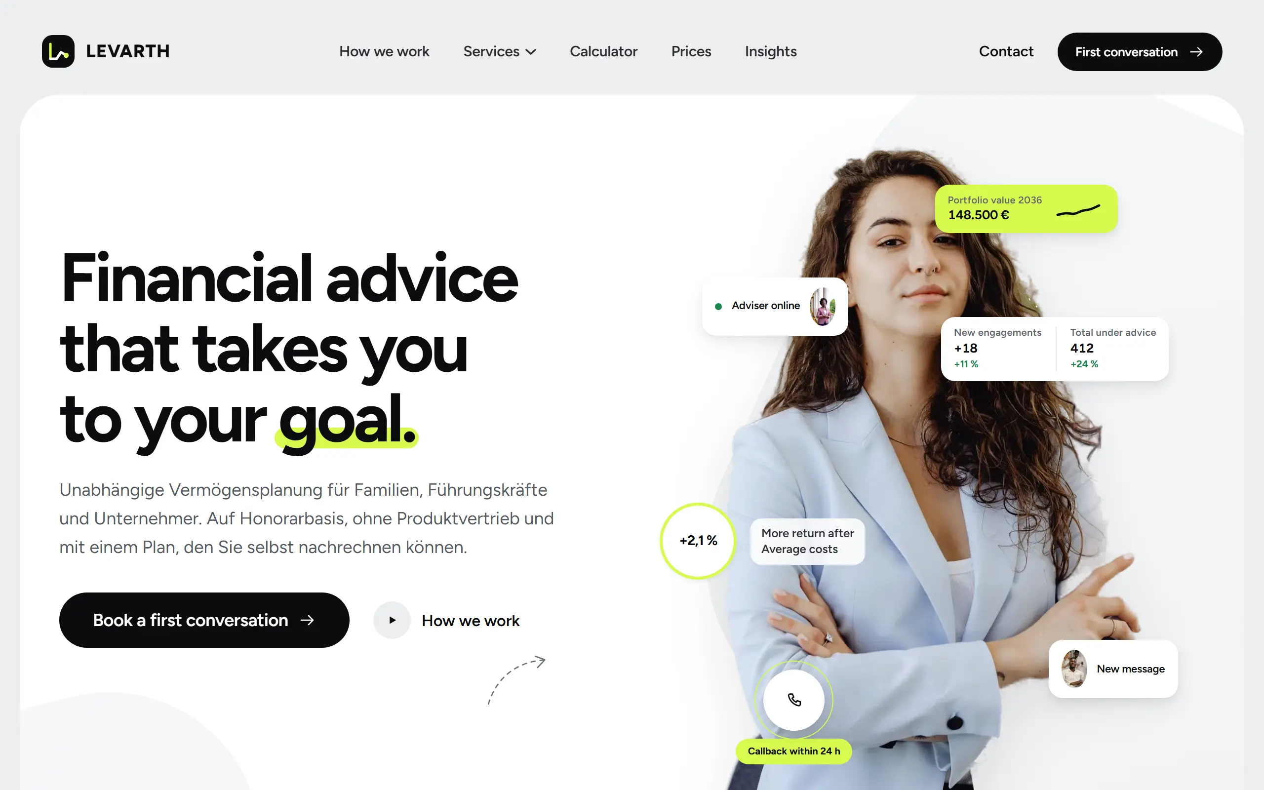 Home page of the Levarth AI Website Template