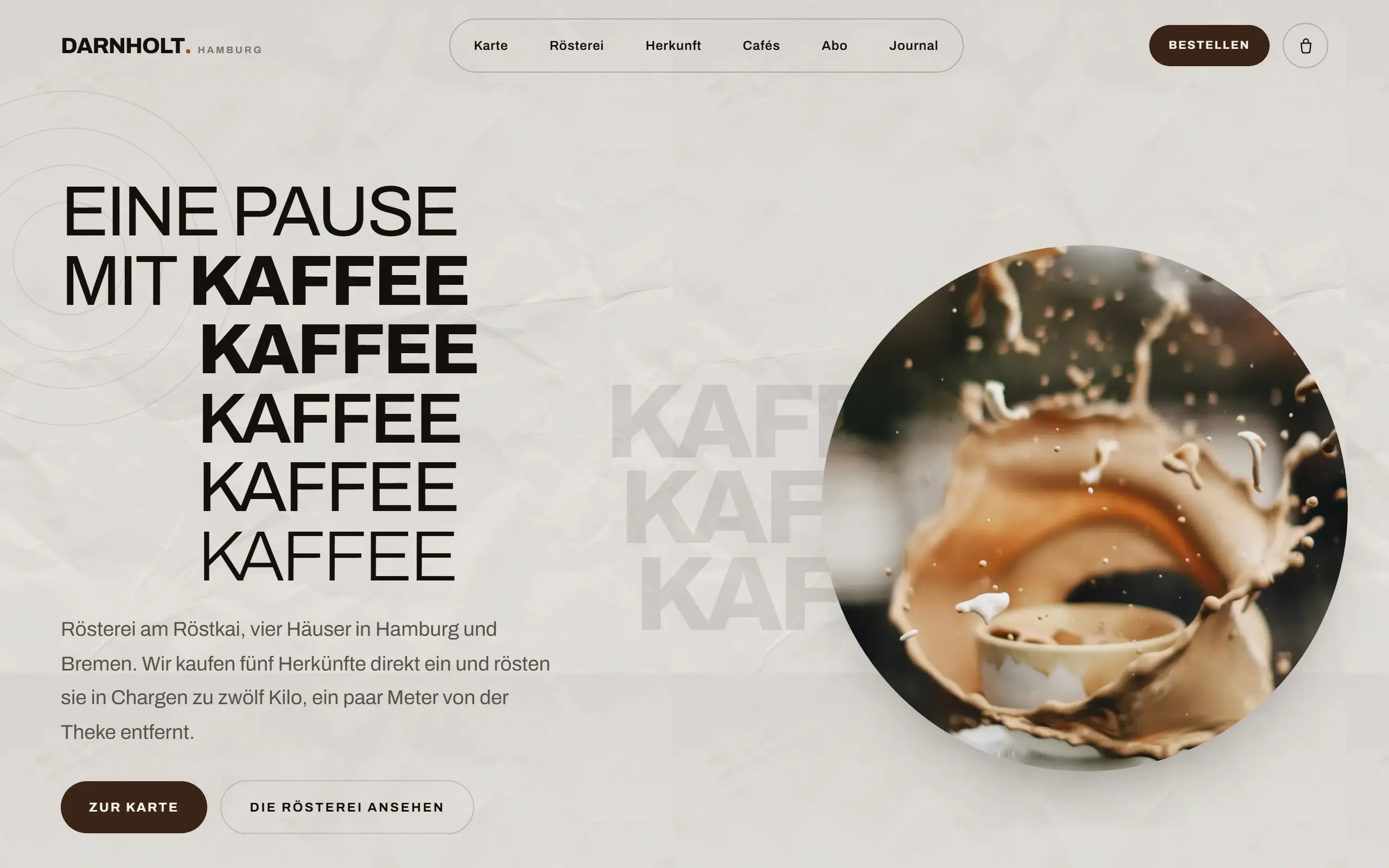 Startseite des Templates Darnholt für eine Kaffeerösterei & Café