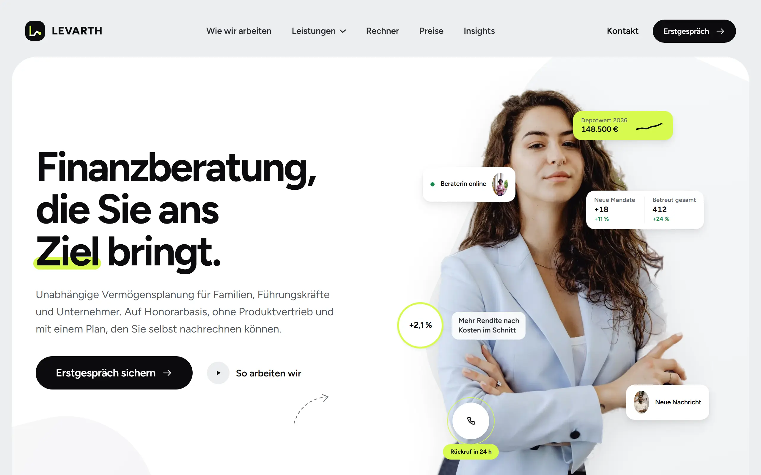 Startseite des AI Website Templates Levarth