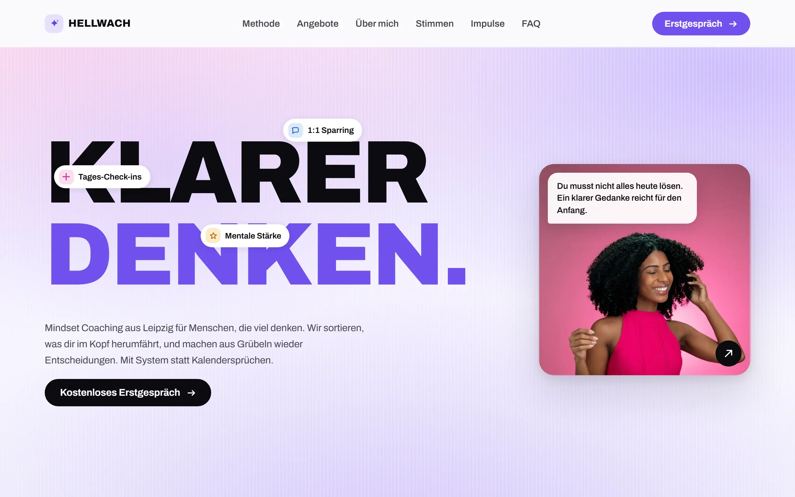 Startseite des Templates Hellwach für eine Coaching & Beratung