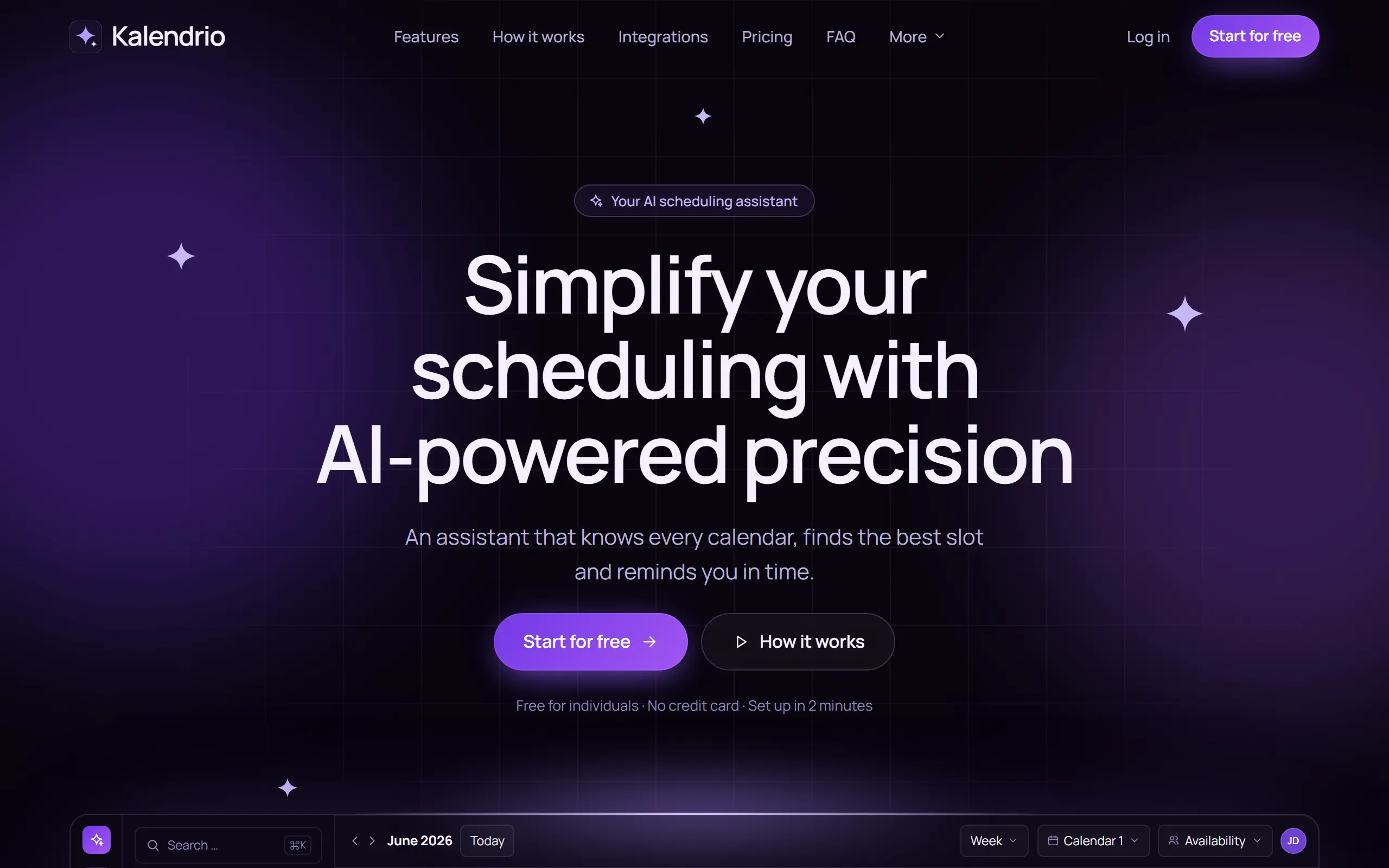 Home page of the Kalendrio AI Website Template