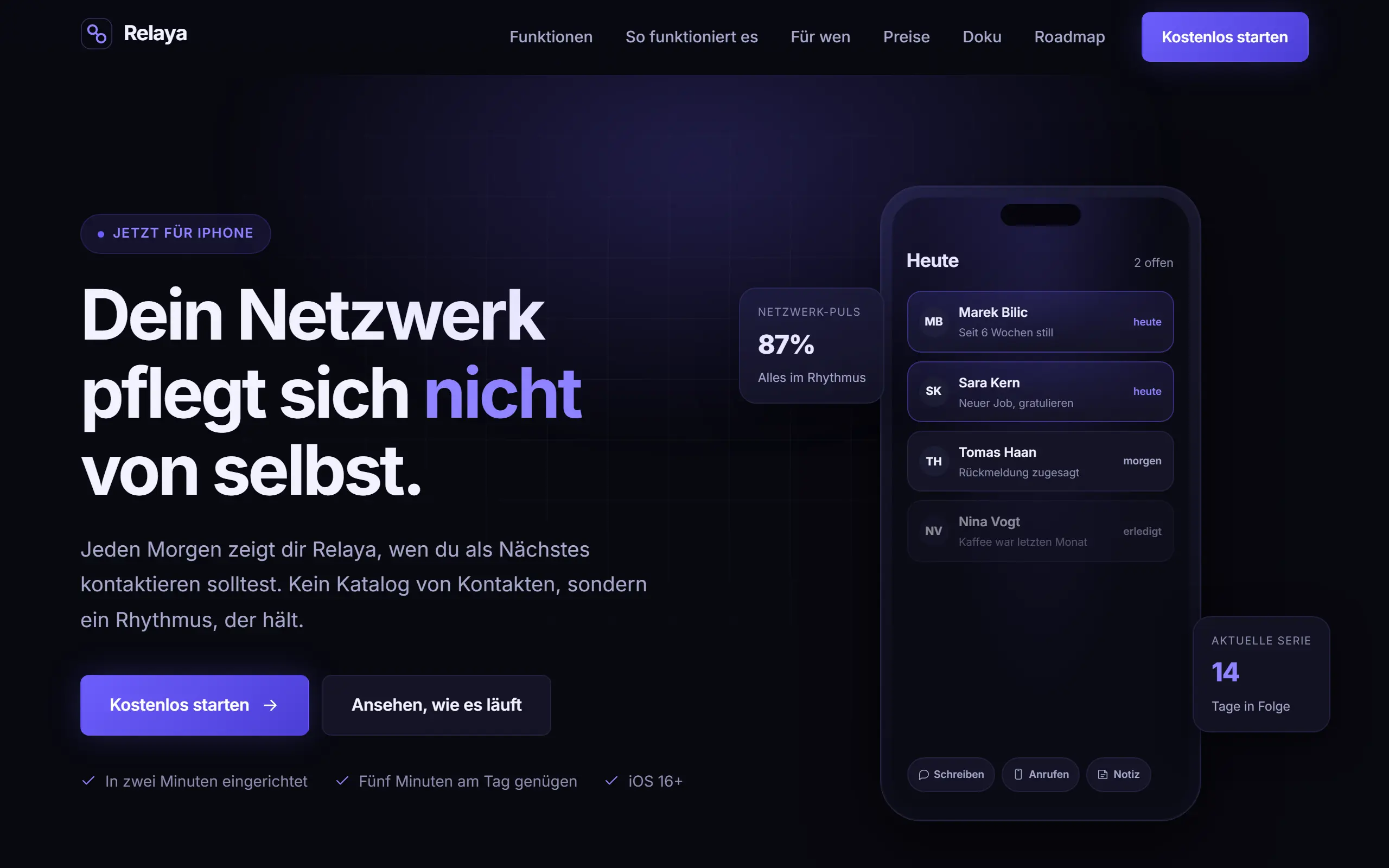 Startseite des Templates Relaya für eine SaaS & App