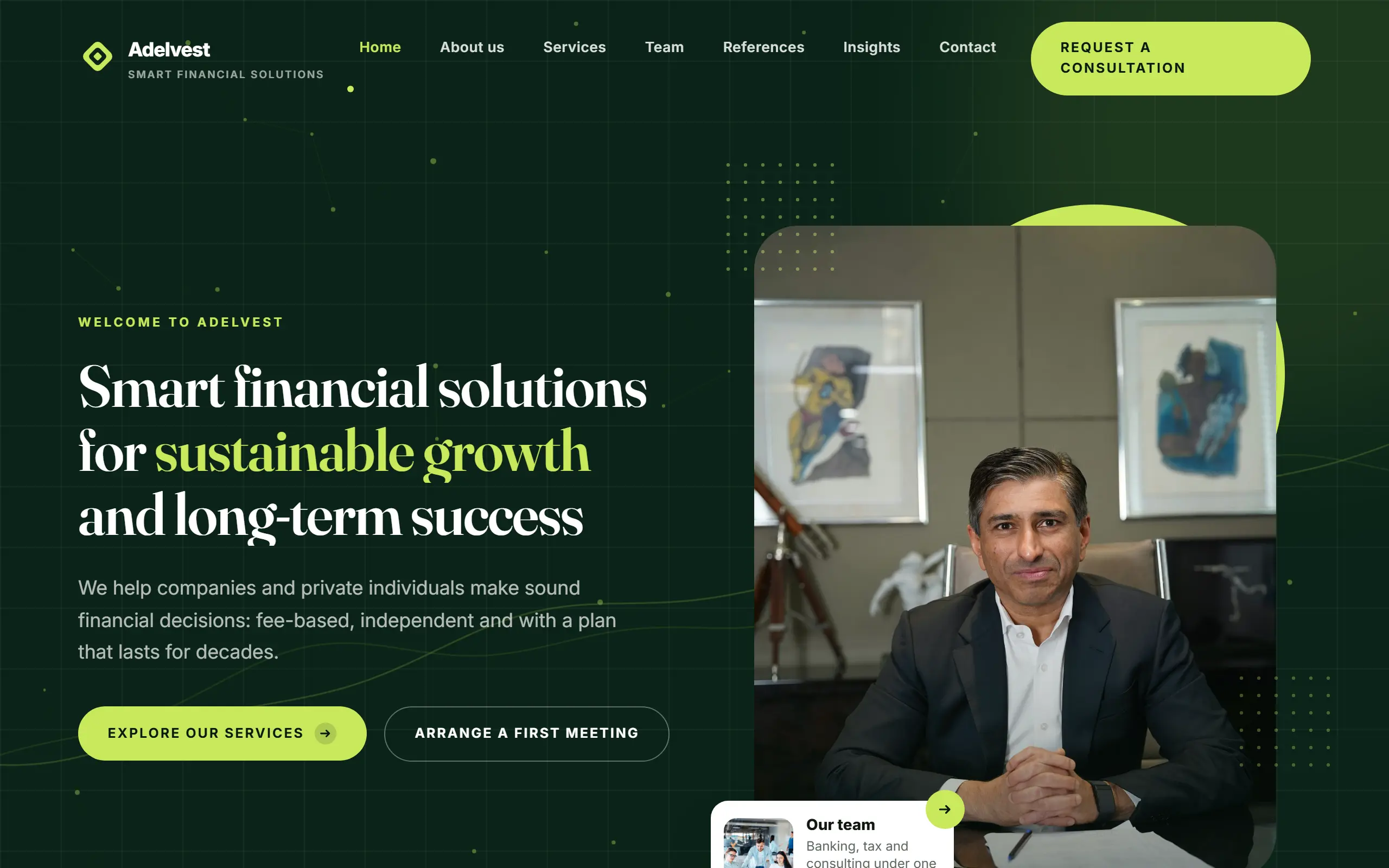 Home page of the Adelvest AI Website Template