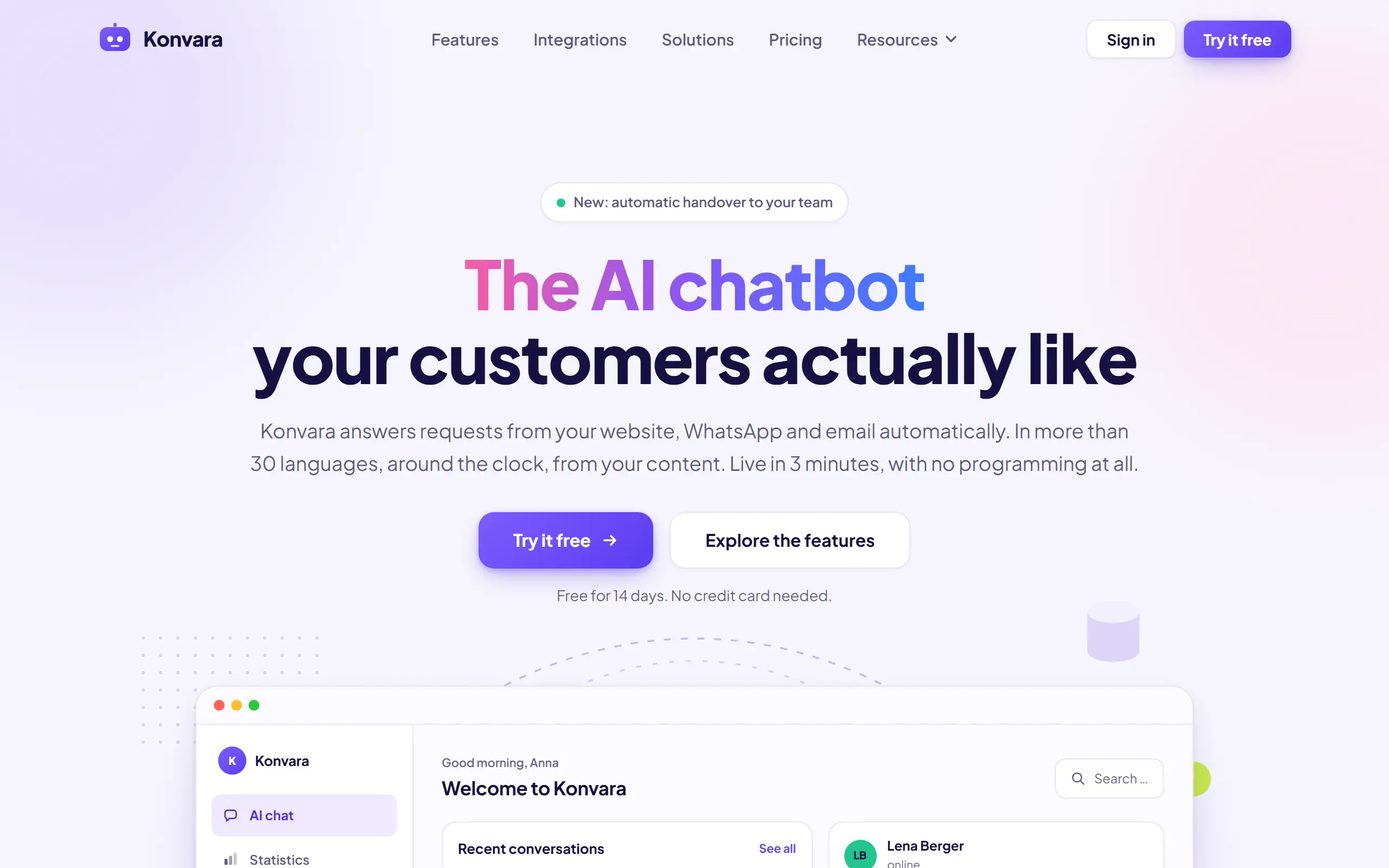 Home page of the Konvara AI Website Template