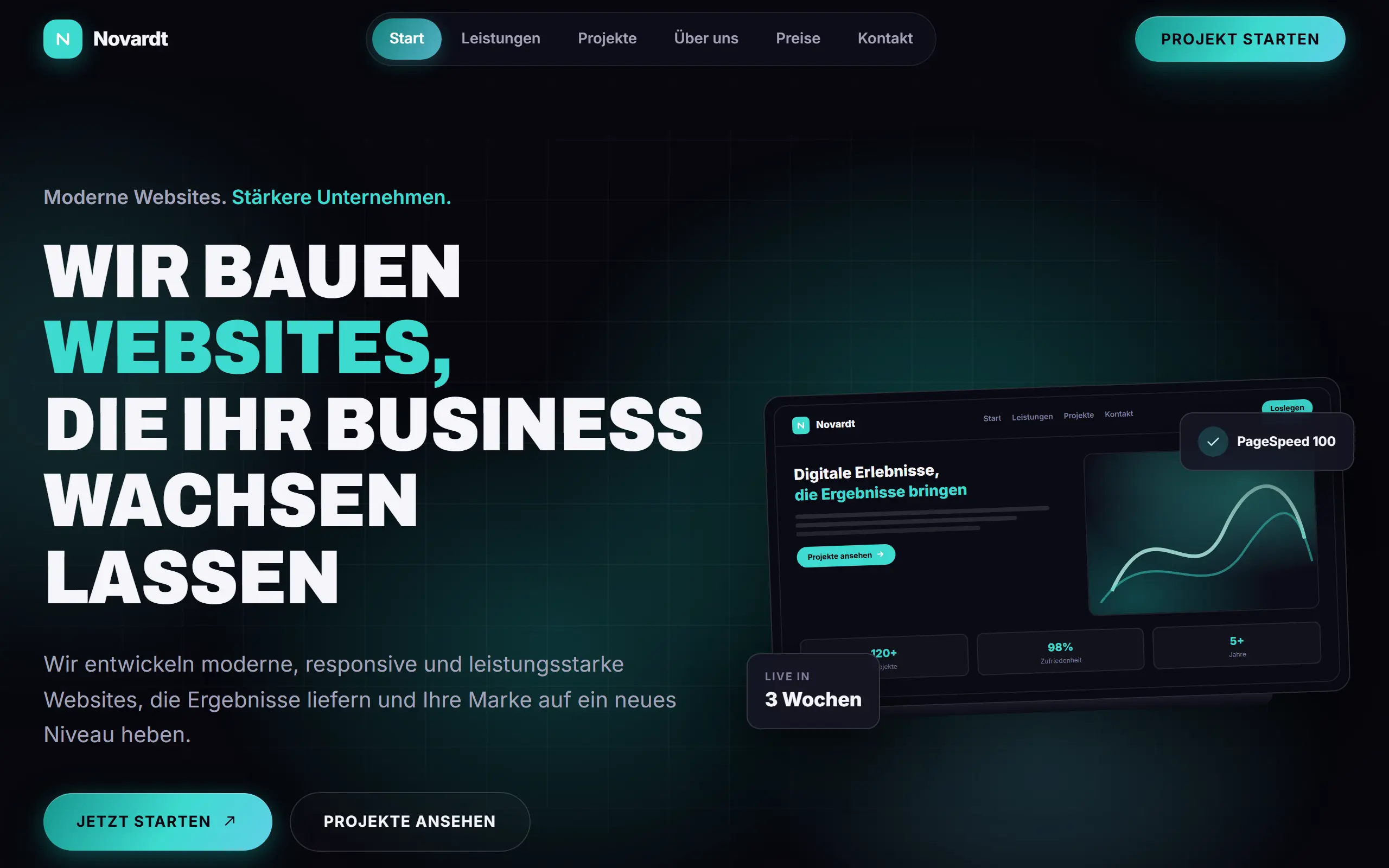 Startseite des AI Website Templates Novardt