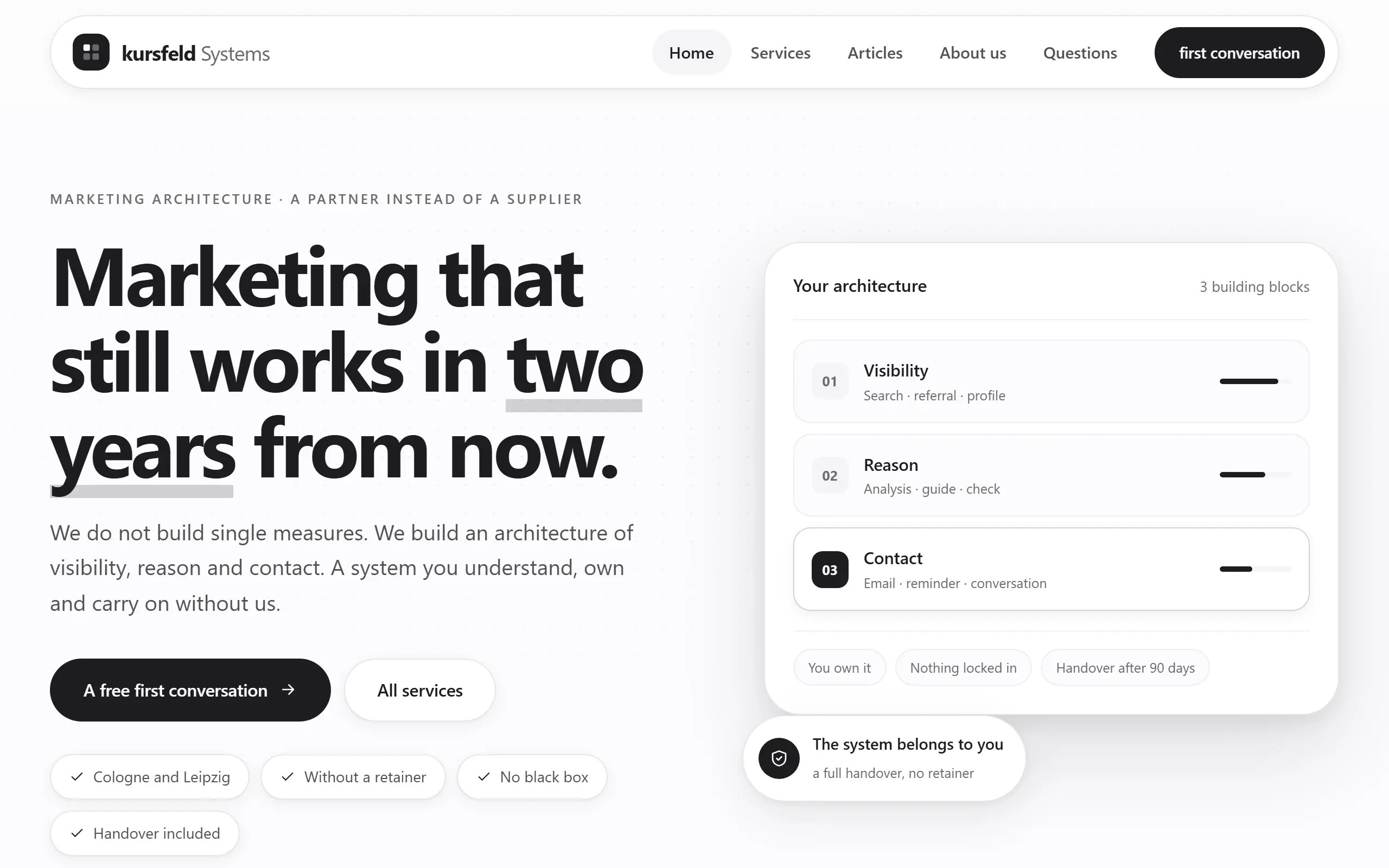 Home page of the Kursfeld AI Website Template