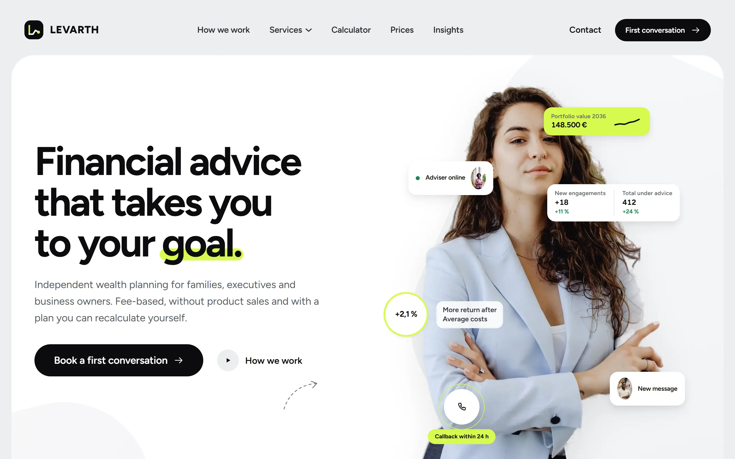 Home page of the Levarth AI Website Template