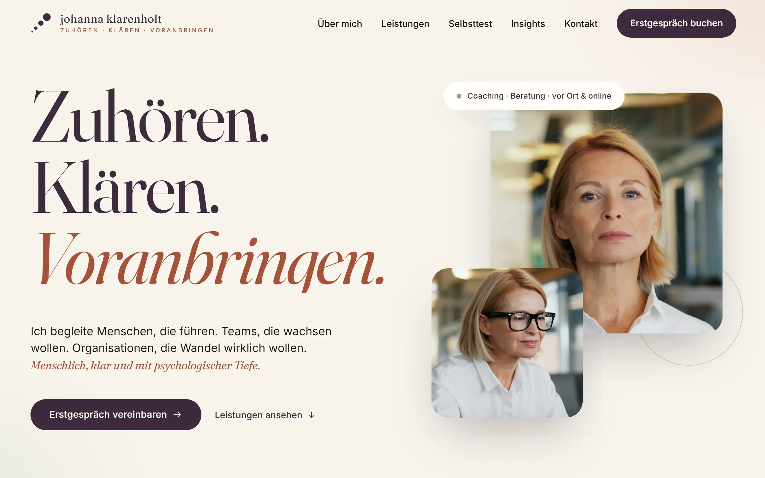 Startseite des AI Website Templates Klarenholt