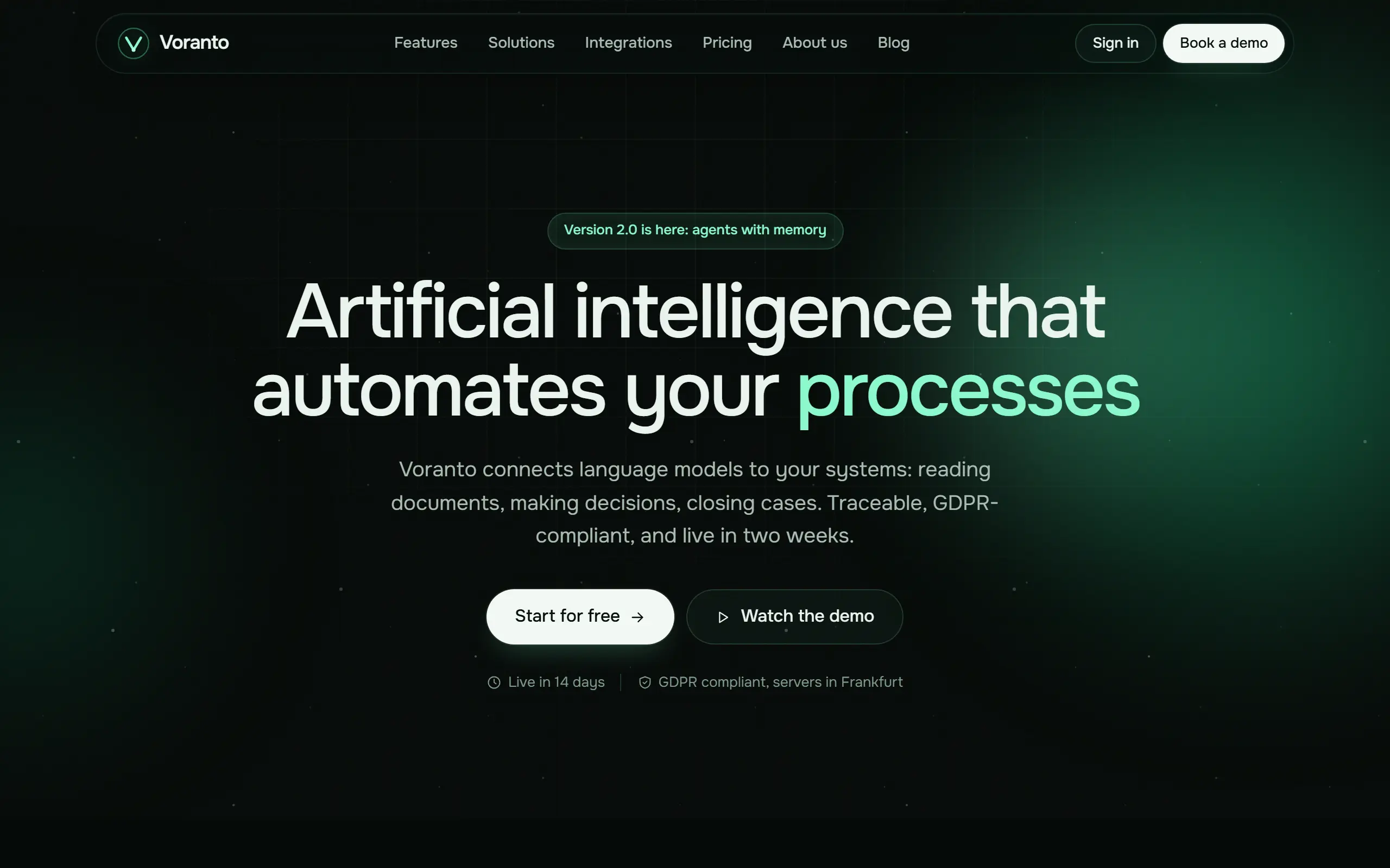 Home page of the Voranto AI Website Template