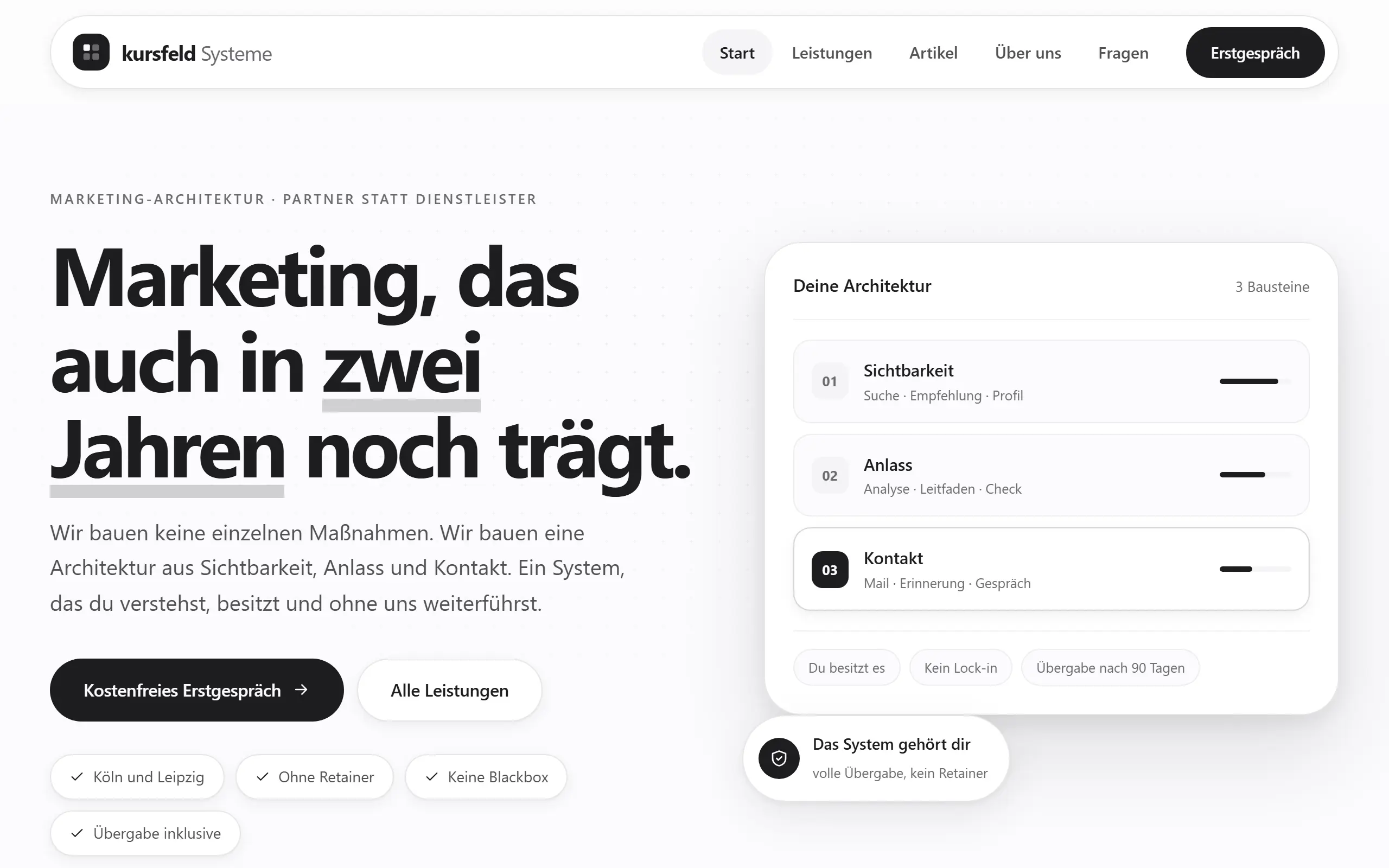 Startseite des AI Website Templates Kursfeld