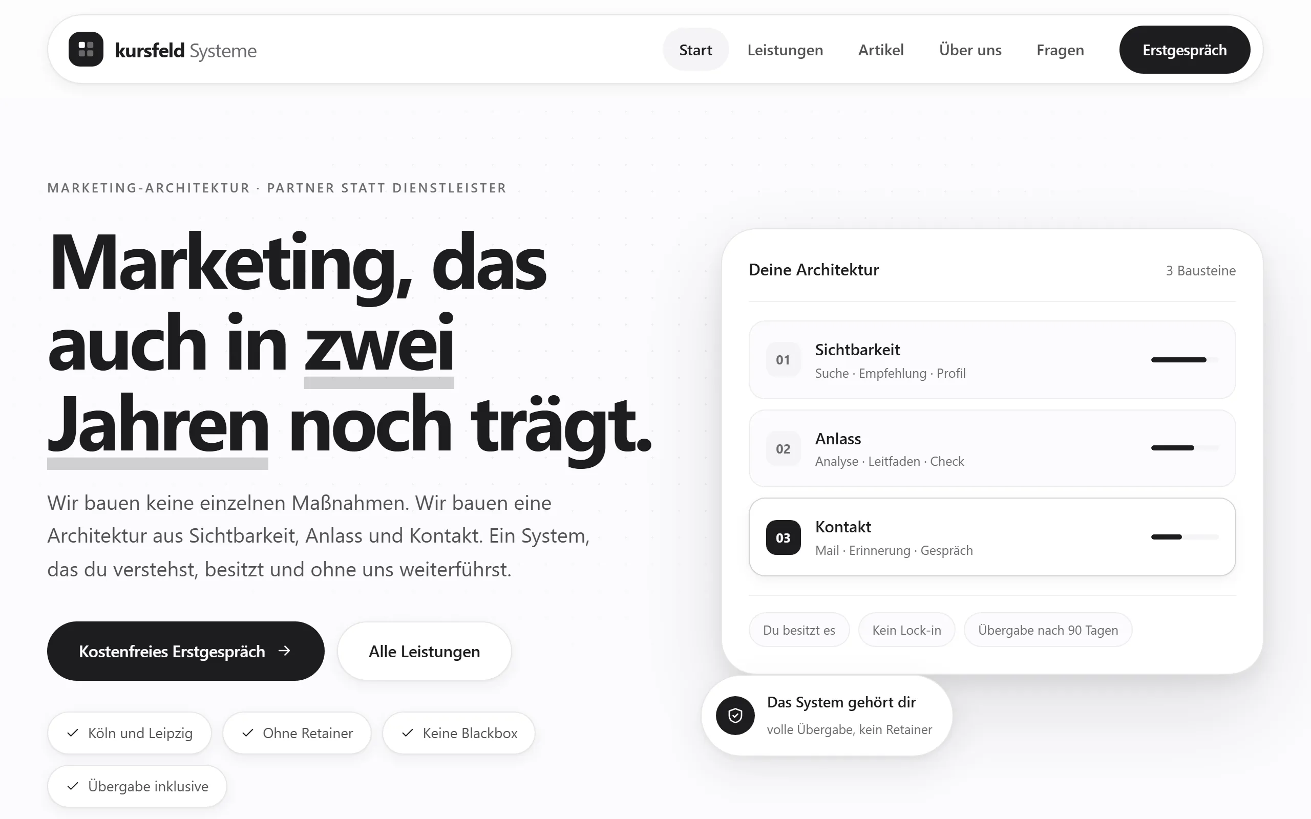Startseite des Templates Kursfeld