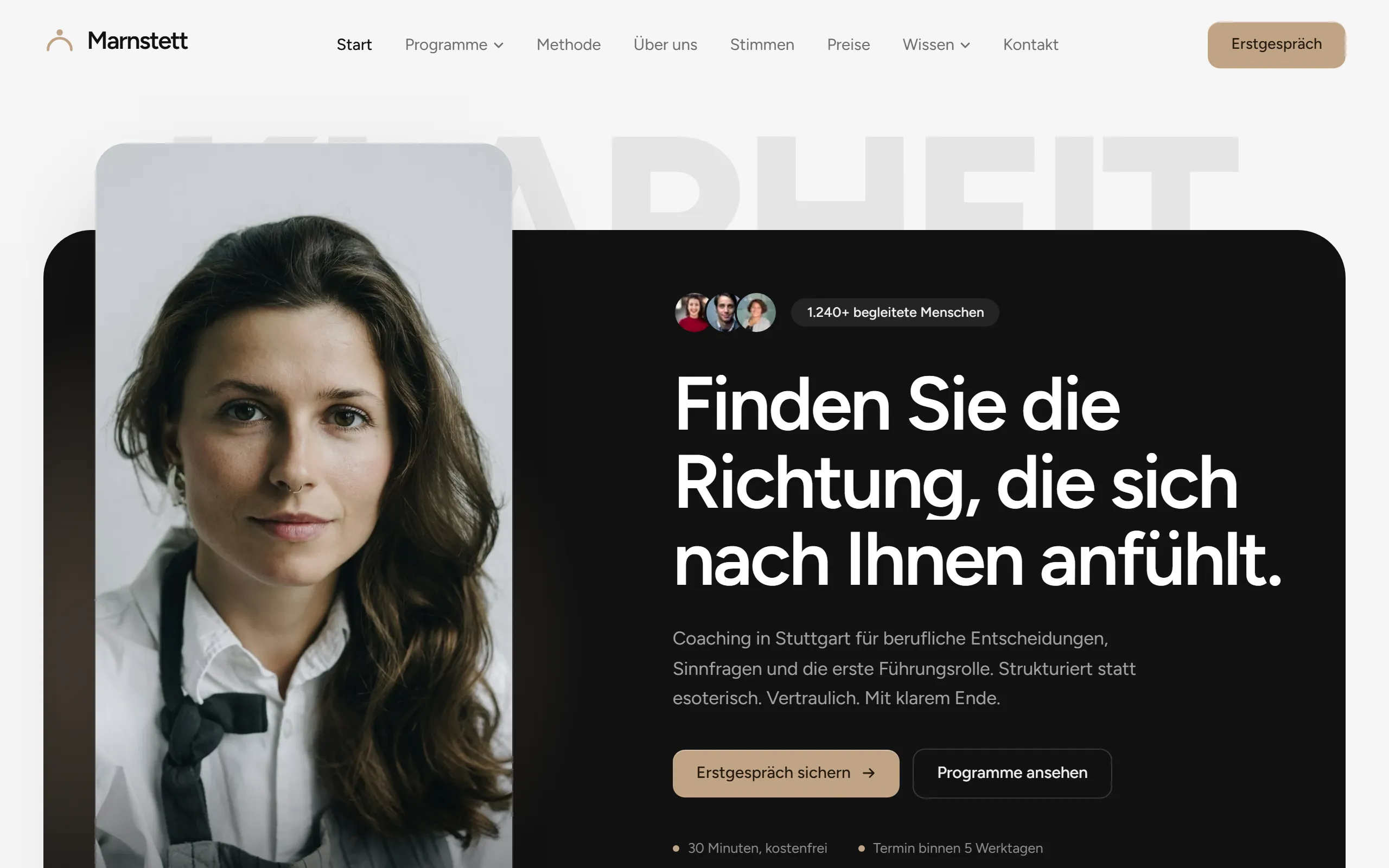 Die Startseite eines fertigen Templates aus dem Marktplatz