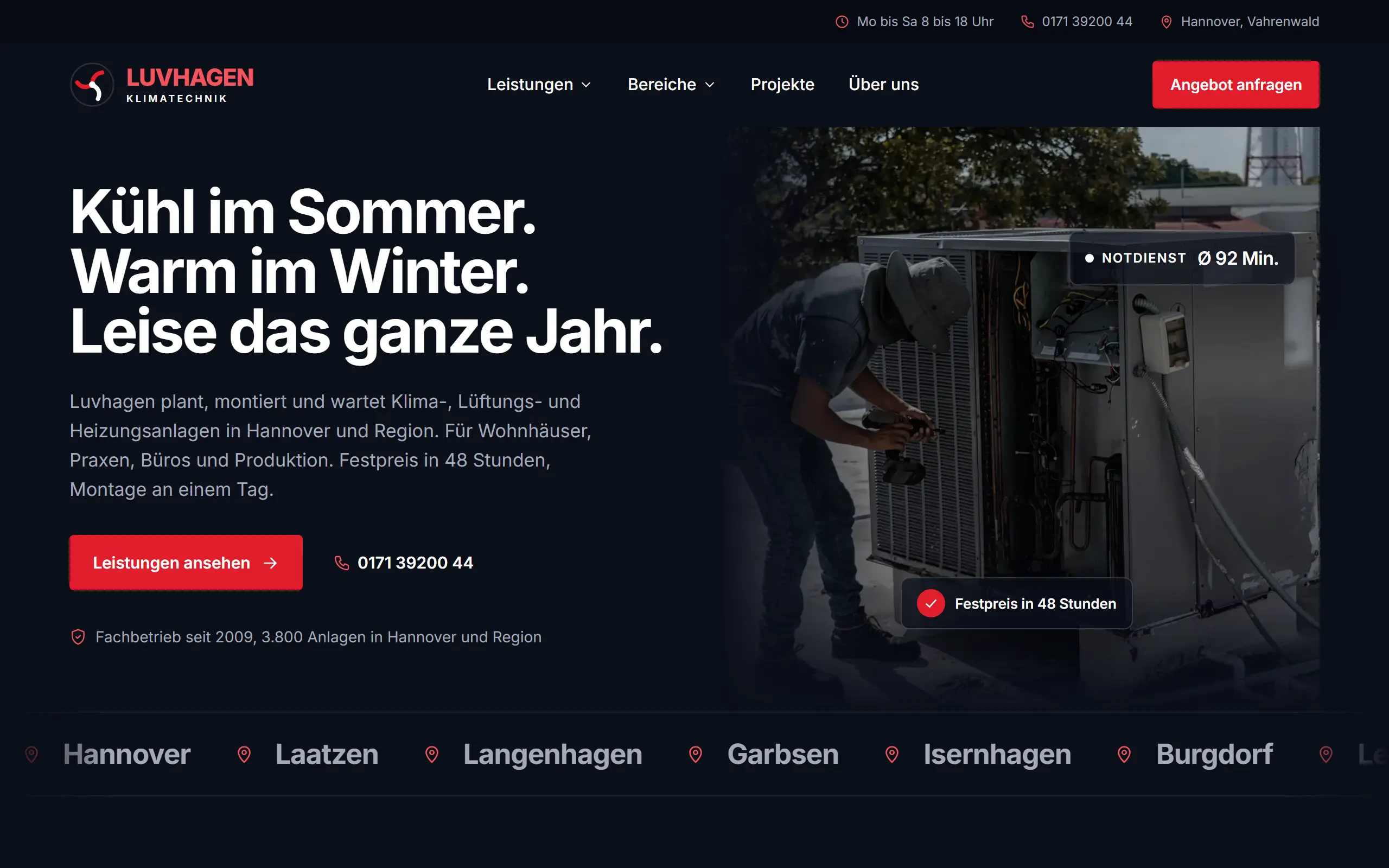 Startseite des Templates Luvhagen für eine Klimatechnik & Wärmepumpen