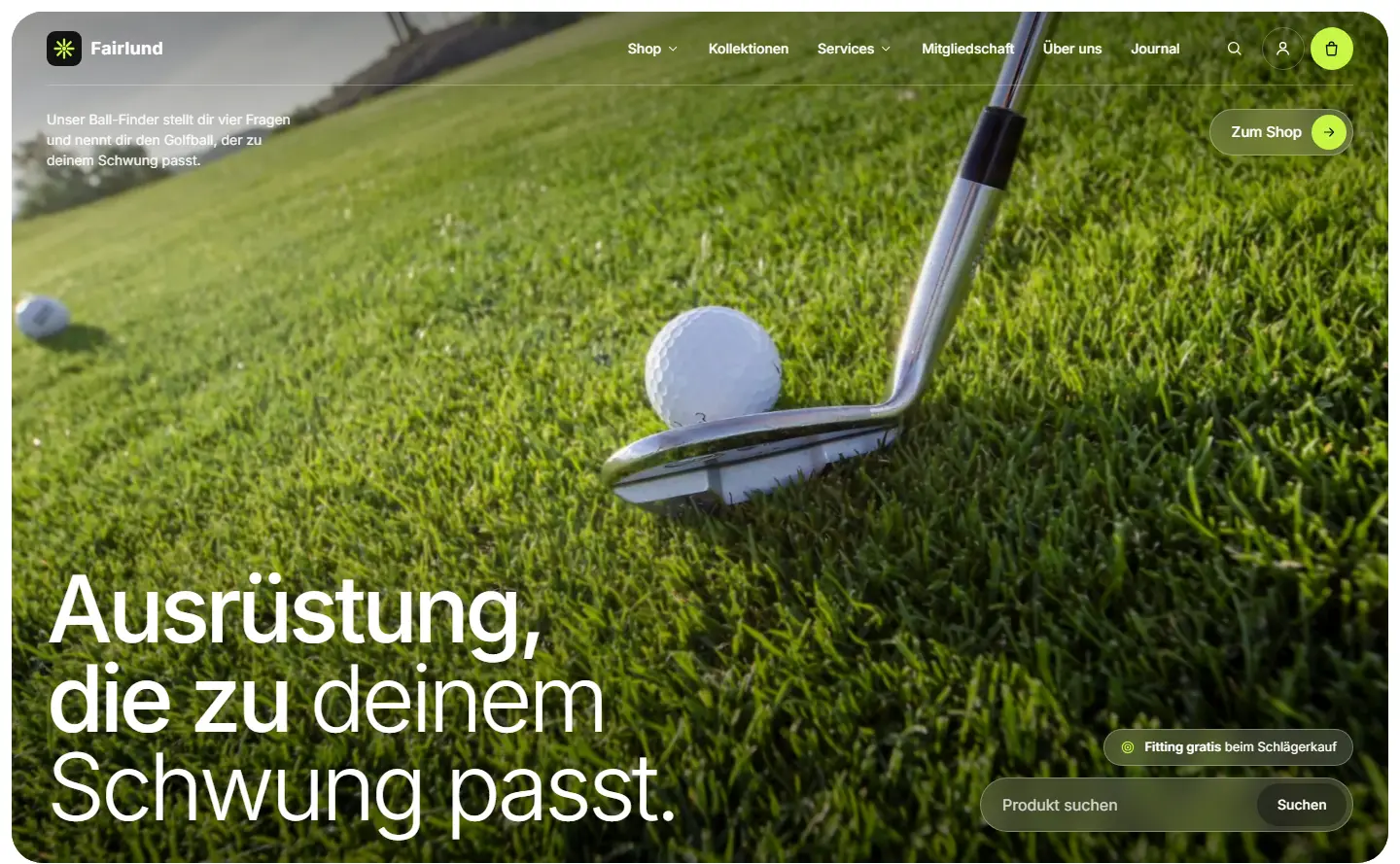 Startseite des Templates Fairlund für Golf-Store & Sporthandel