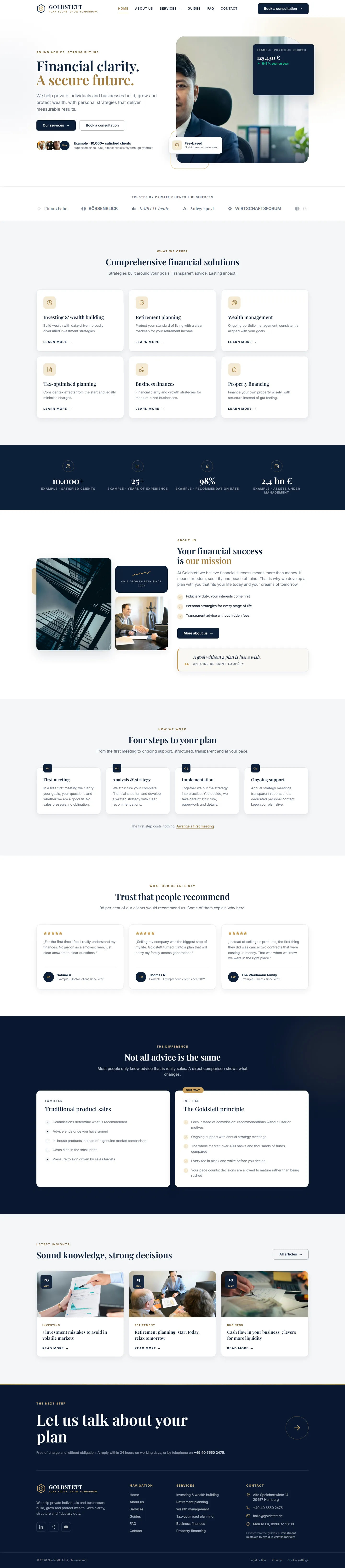 Full homepage of the Goldstett template
