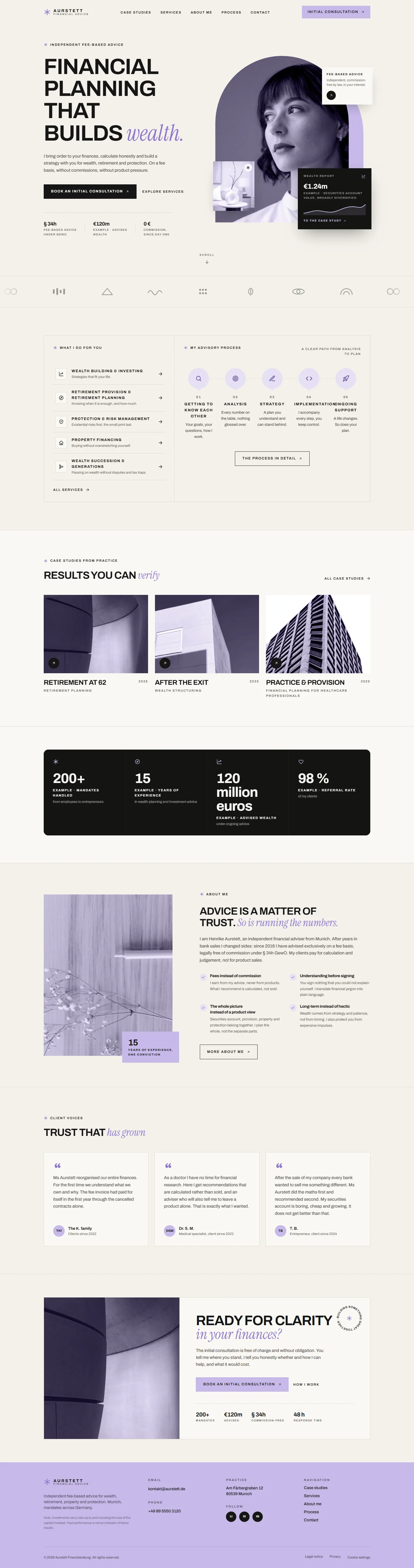 Full homepage of the Aurstett template