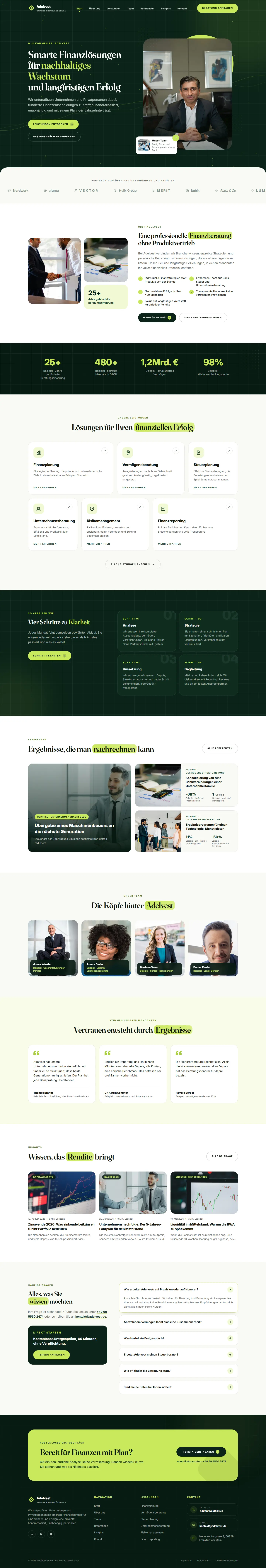 Vollständige Startseite des Templates Adelvest