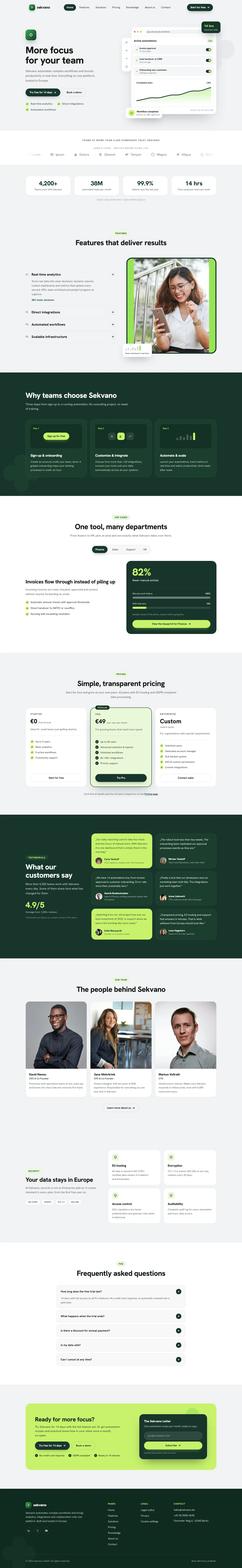 Full homepage of the Sekvano template