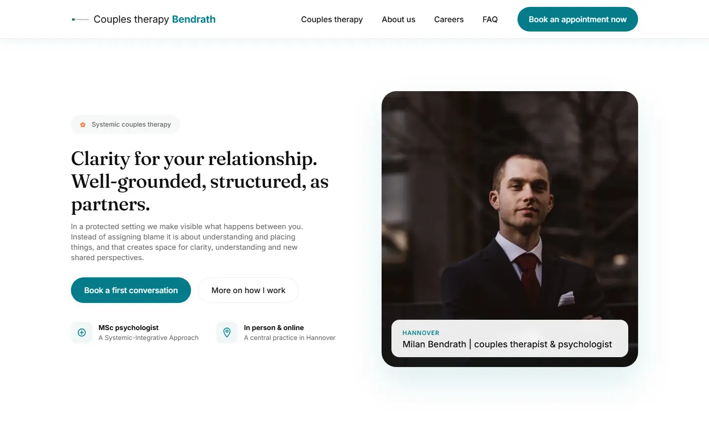 Homepage of the Bendrath template for a therapy practice