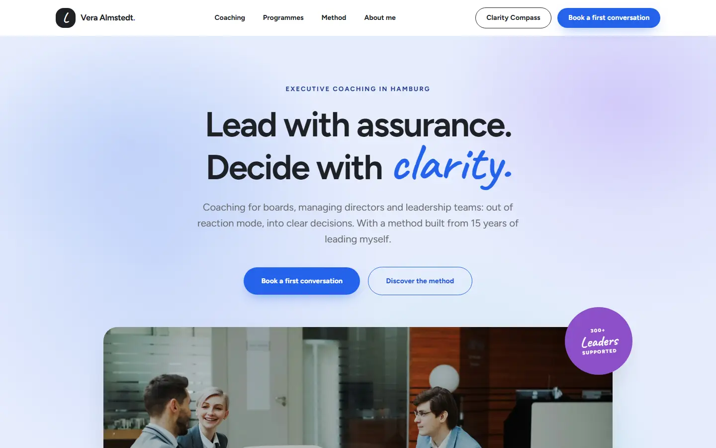 Homepage of the Almstedt template for coaches and consultants