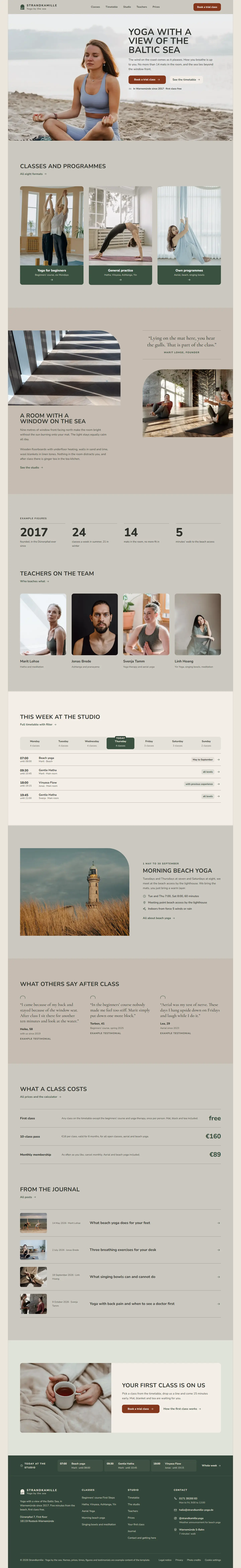 Full homepage of the Strandkamille template