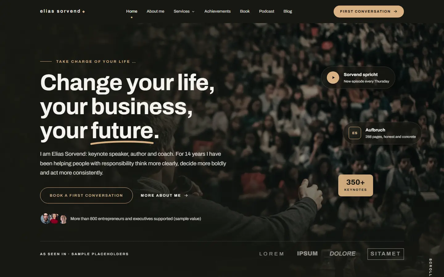 Homepage of the Sorvend template for a keynote speaker