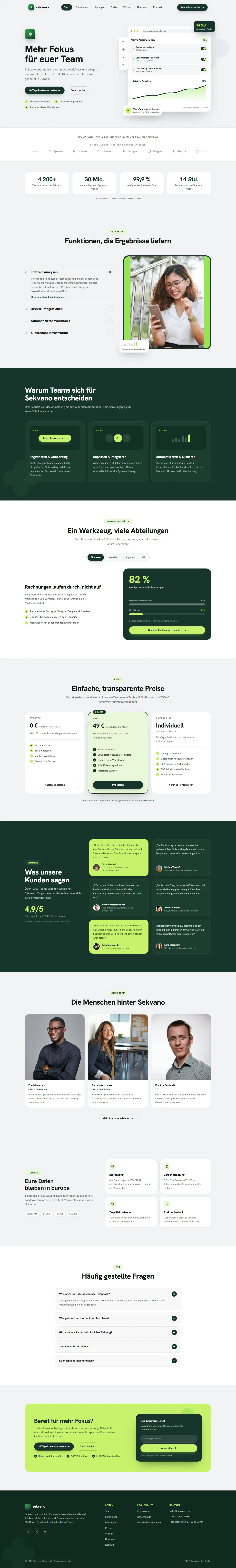 Startseite des Templates Sekvano für eine SaaS & App