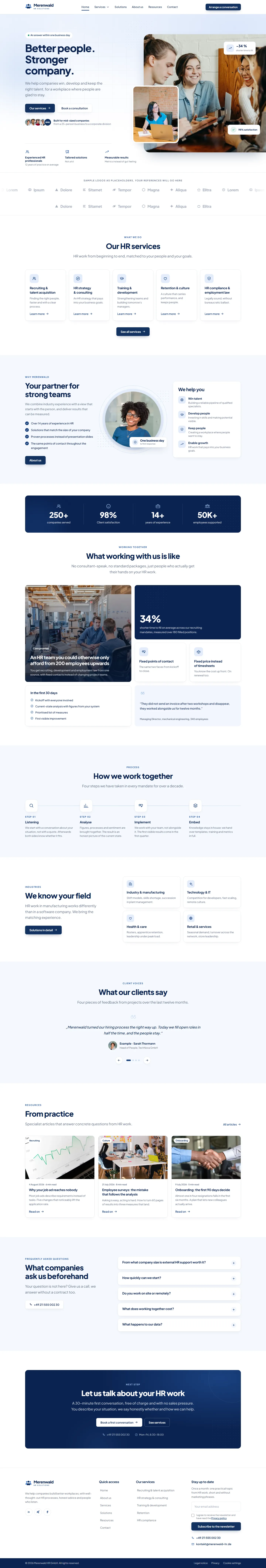 Full homepage of the Merenwald template
