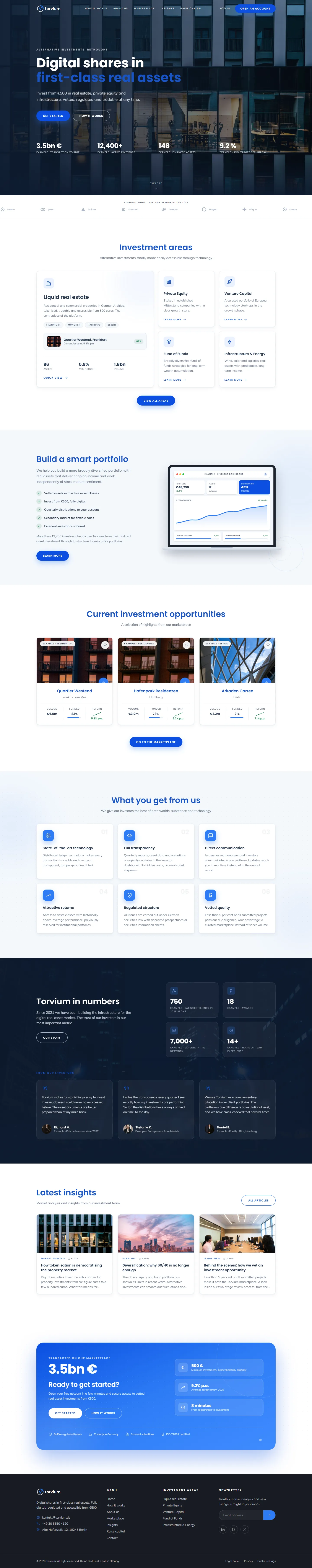 Full homepage of the Torvium template
