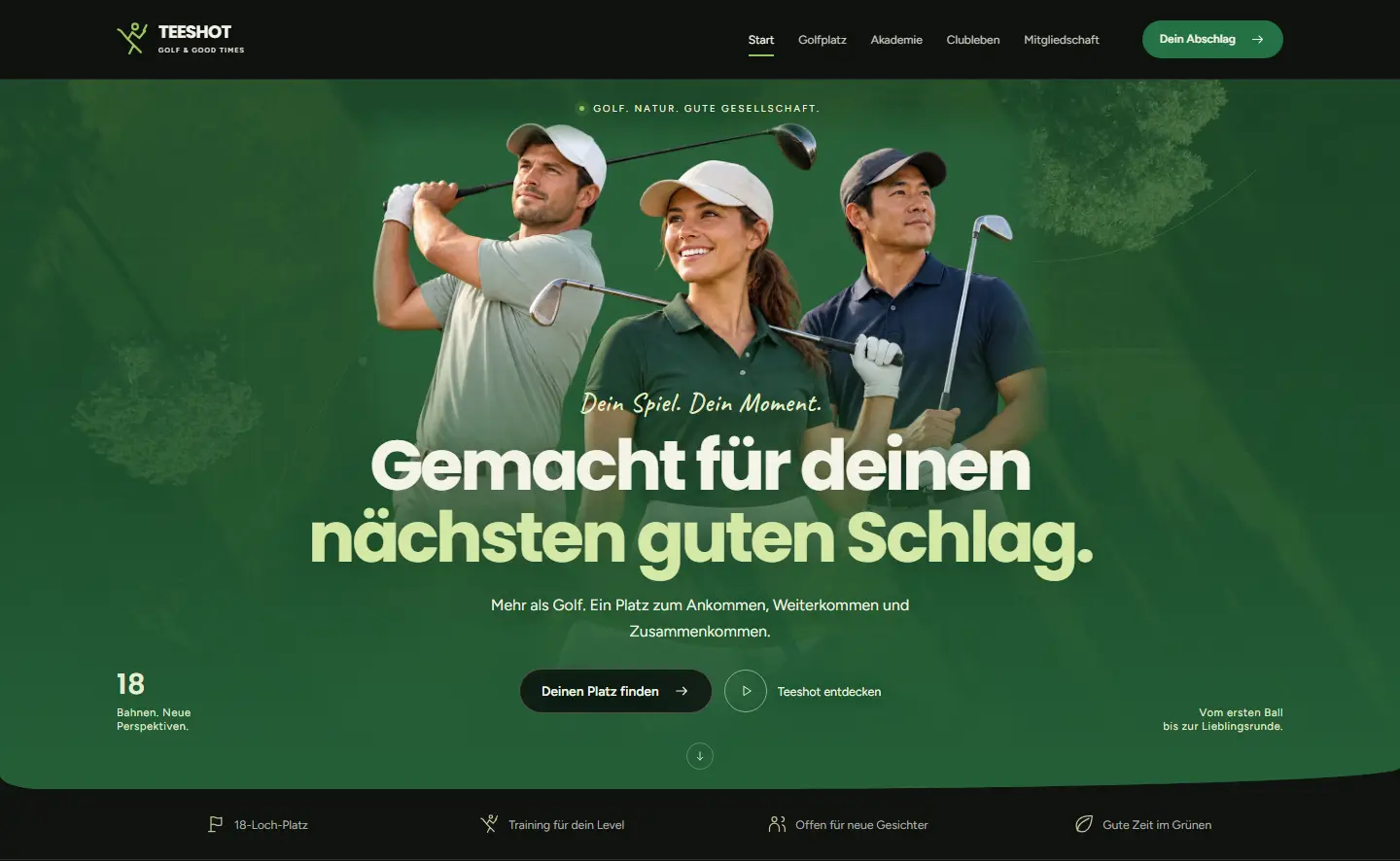 Startseite des Templates Teeshot für Golfclub & Sport