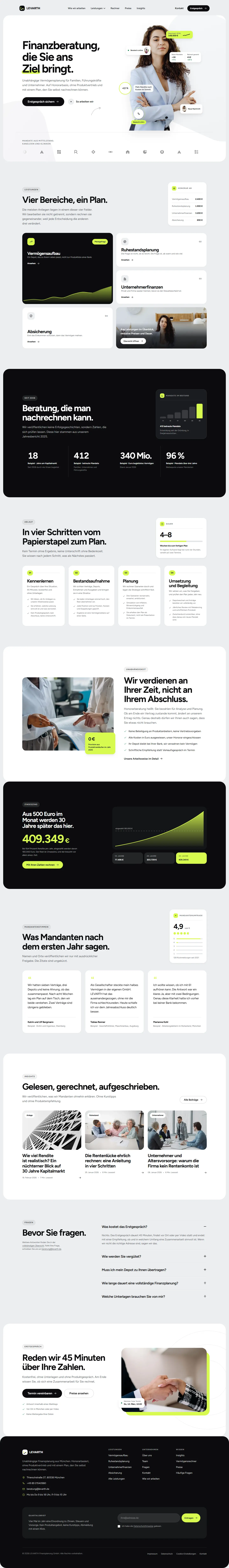 Startseite des Templates Levarth für eine Finanzberatung