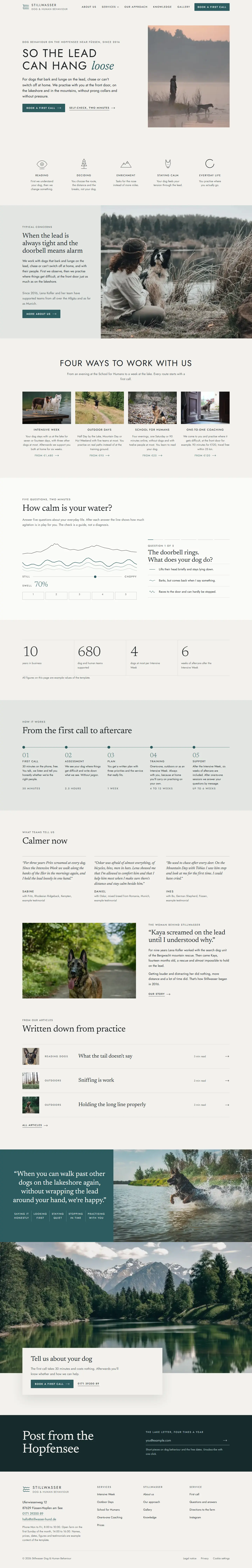 Full homepage of the Stillwasser template