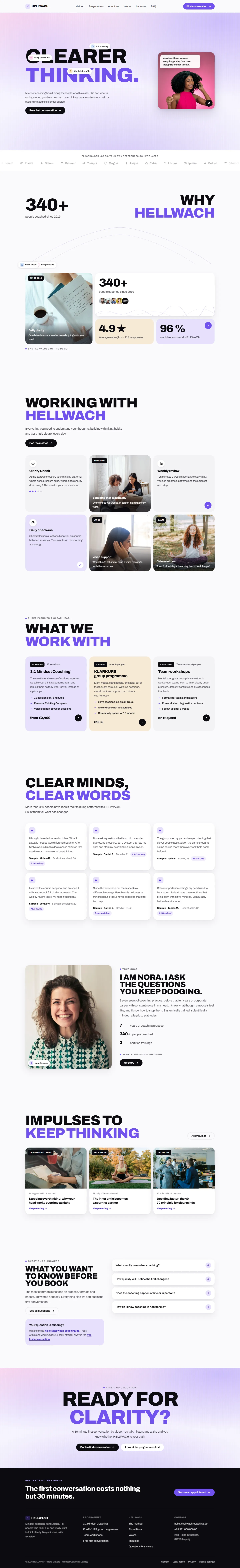 Full homepage of the Hellwach template